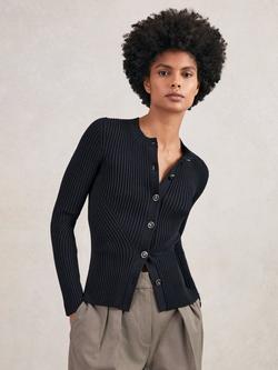 Reiss Tula Ribbed Knit Cardigan, Navy, Navy