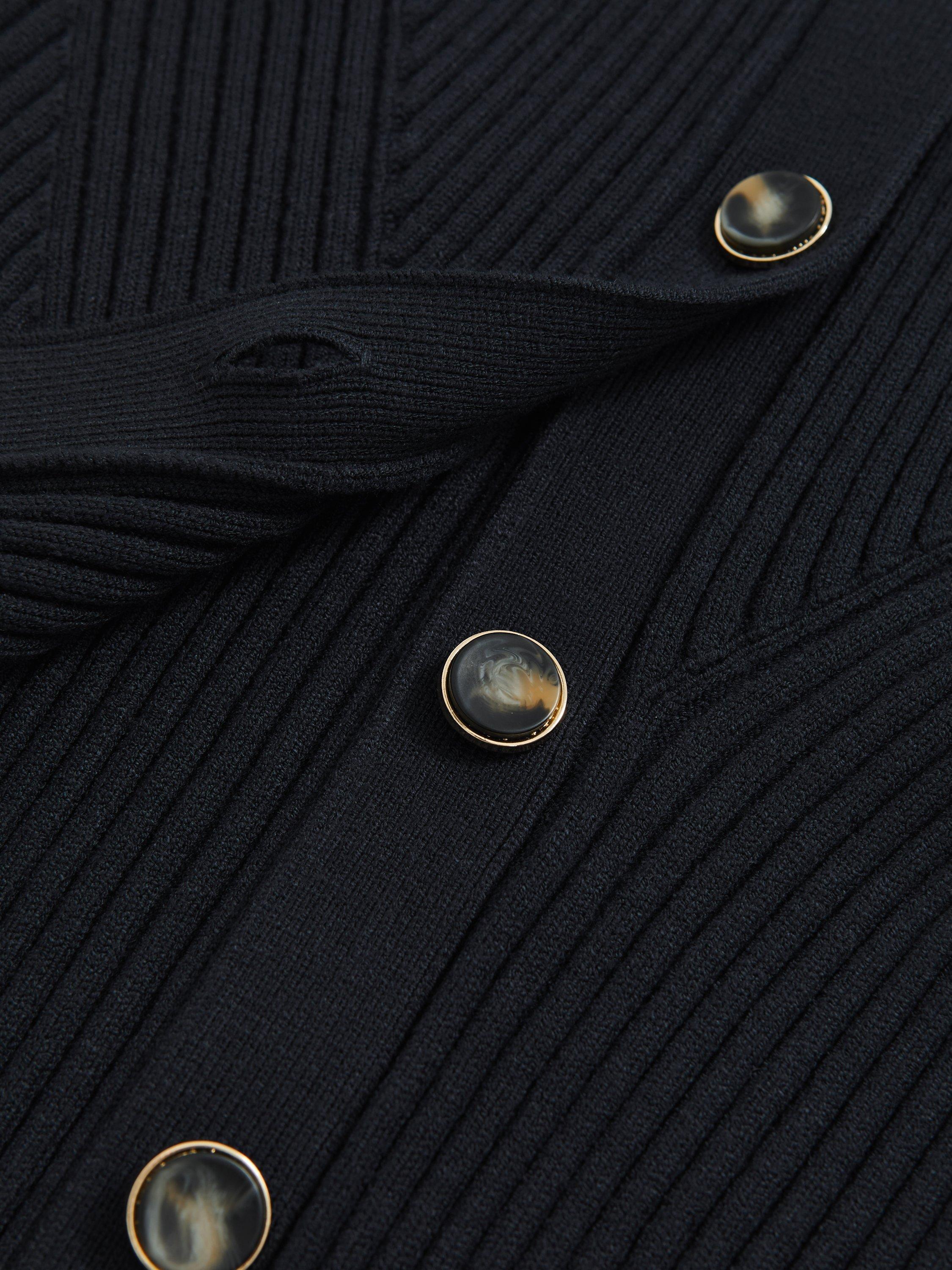 Product image 2 of 5, which shows Reiss Tula Ribbed Knit Cardigan, Navy, S