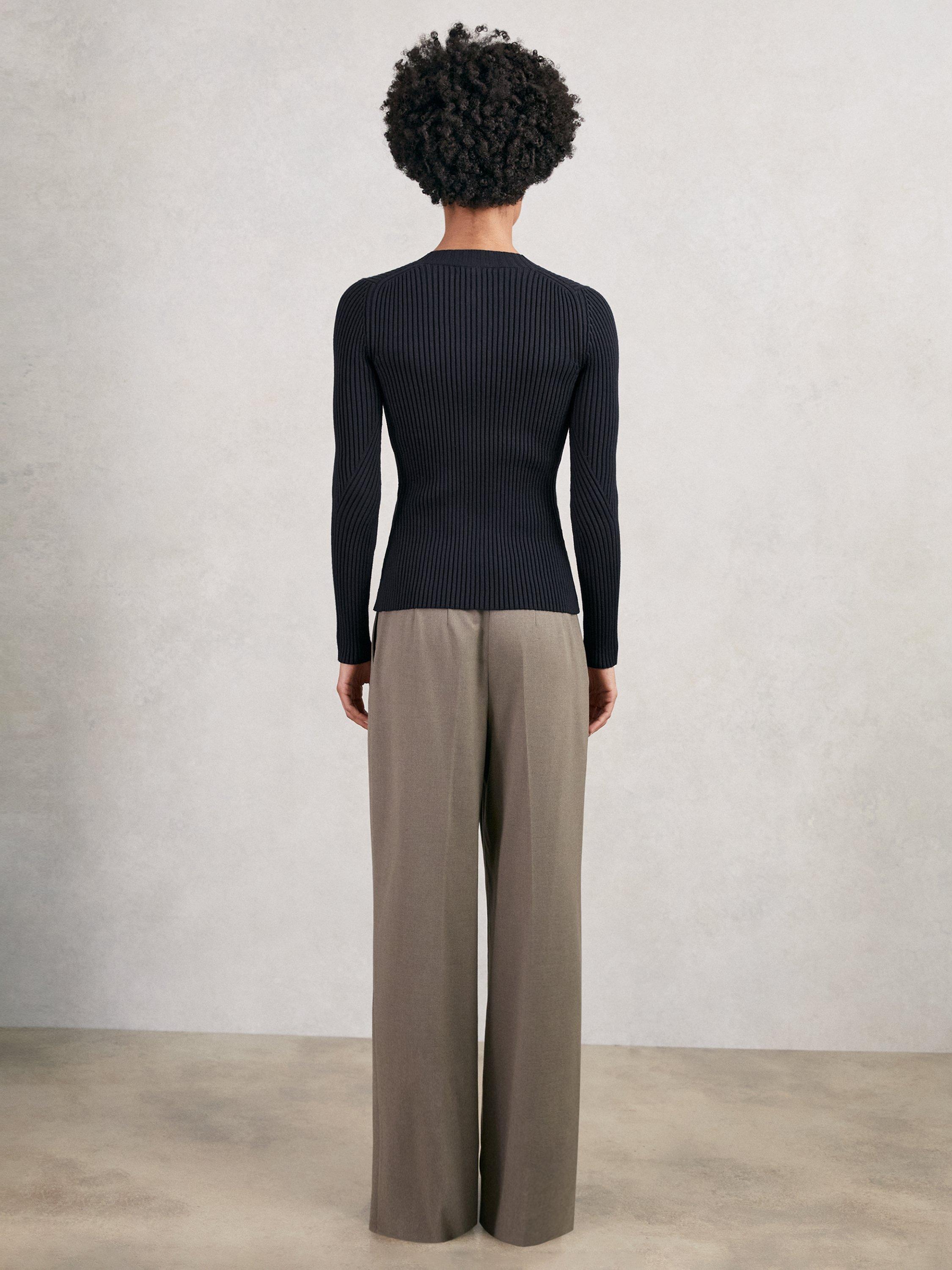 Product image 5 of 5, which shows Reiss Tula Ribbed Knit Cardigan, Navy, S