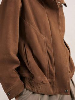 Reiss Kiara Funnel Neck Pure Suede Jacket, Tan - view 2, Tan