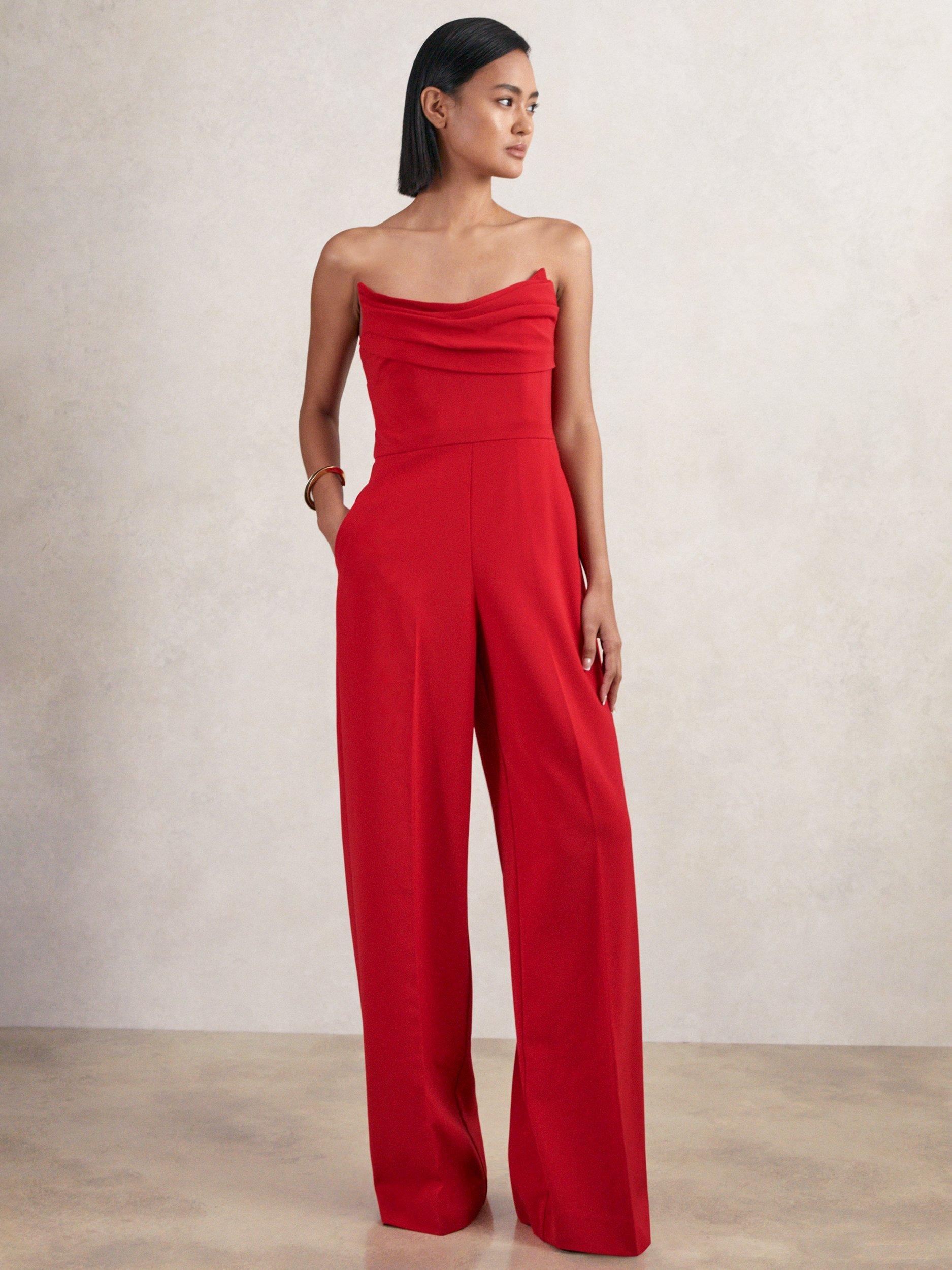 Product image 1 of 5, which shows Reiss Ayla Structured Bandeau Jumpsuit, Red, 10