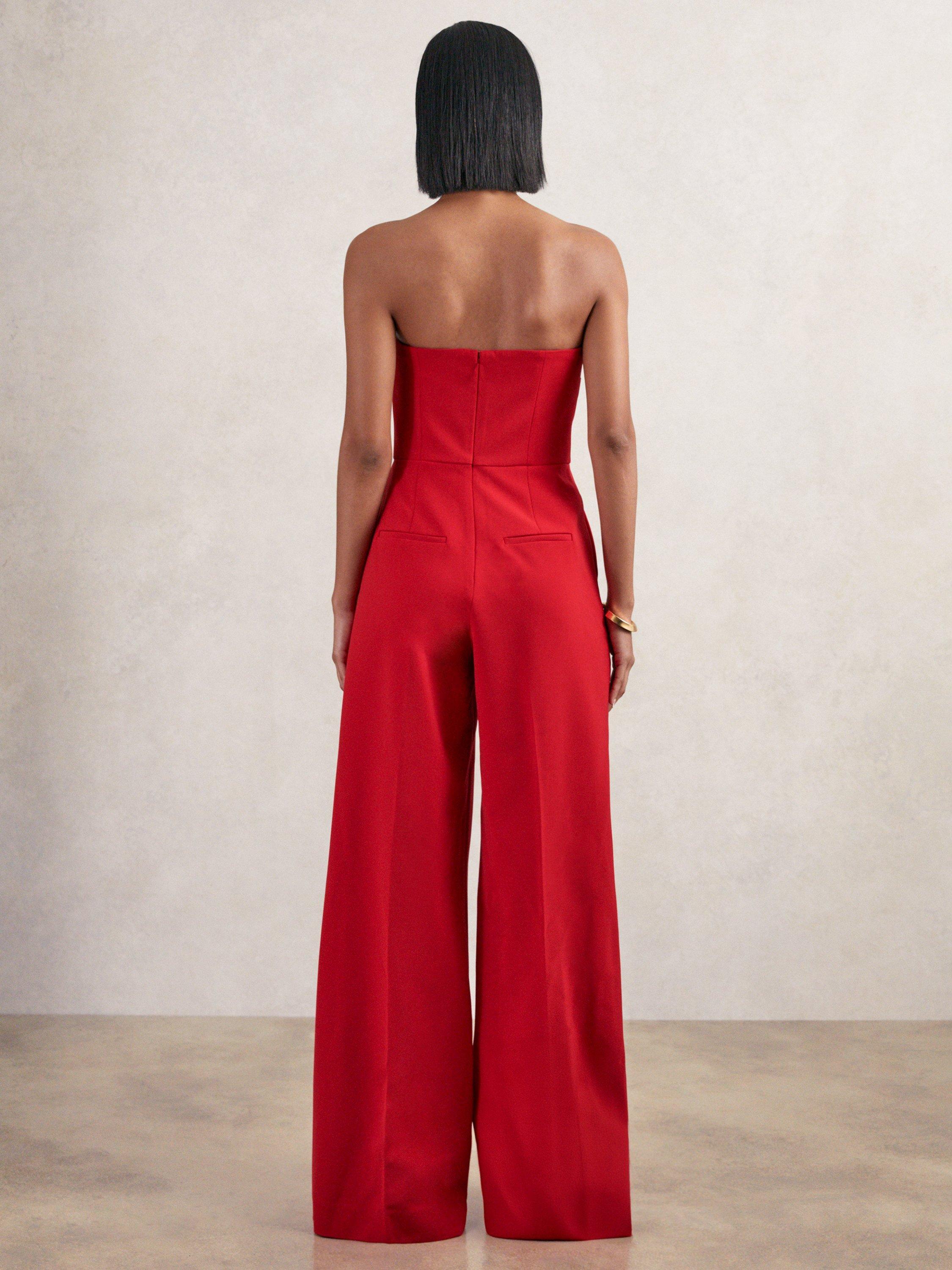 Product image 2 of 5, which shows Reiss Ayla Structured Bandeau Jumpsuit, Red, 10