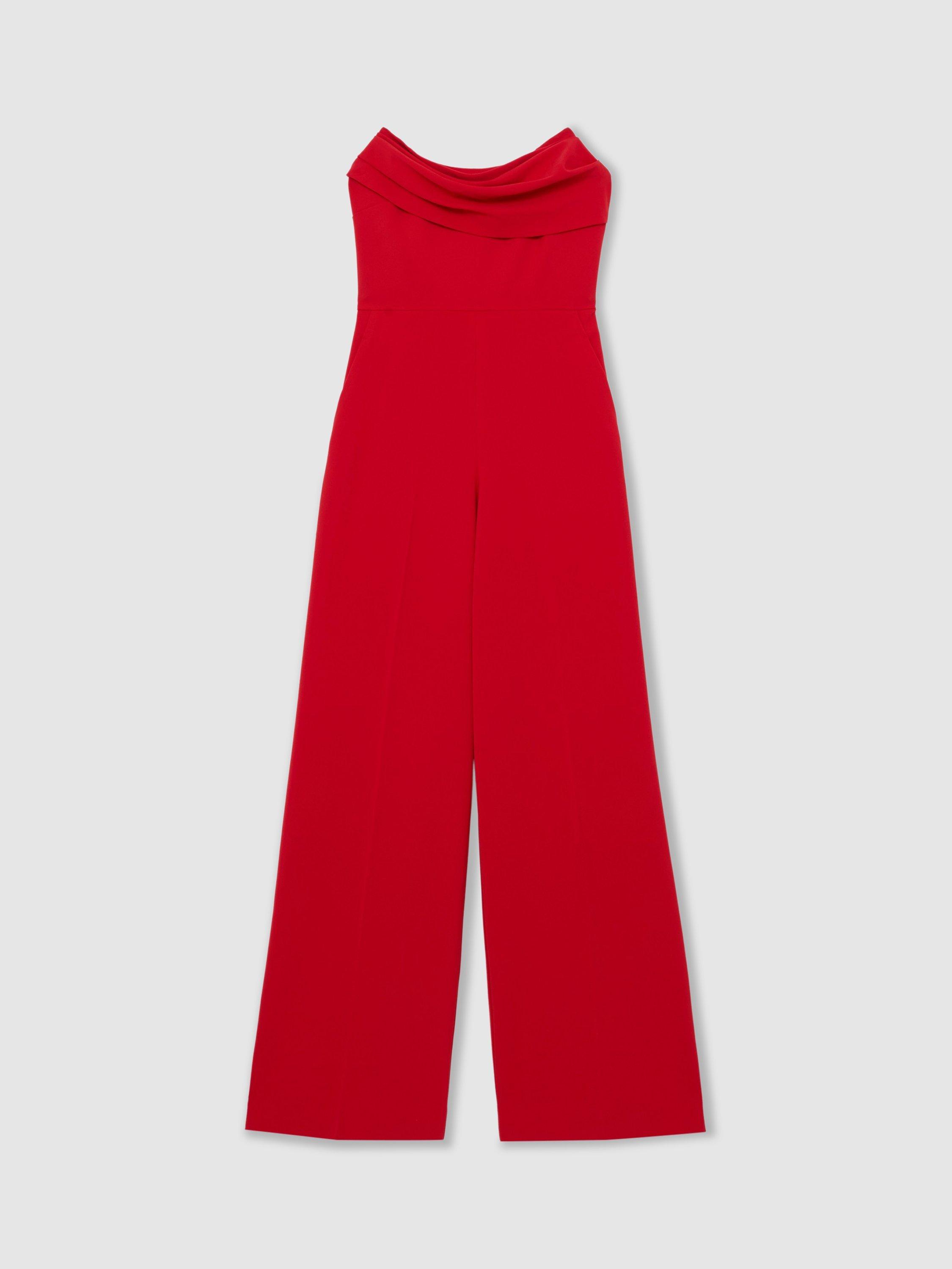 Product image 3 of 5, which shows Reiss Ayla Structured Bandeau Jumpsuit, Red, 10