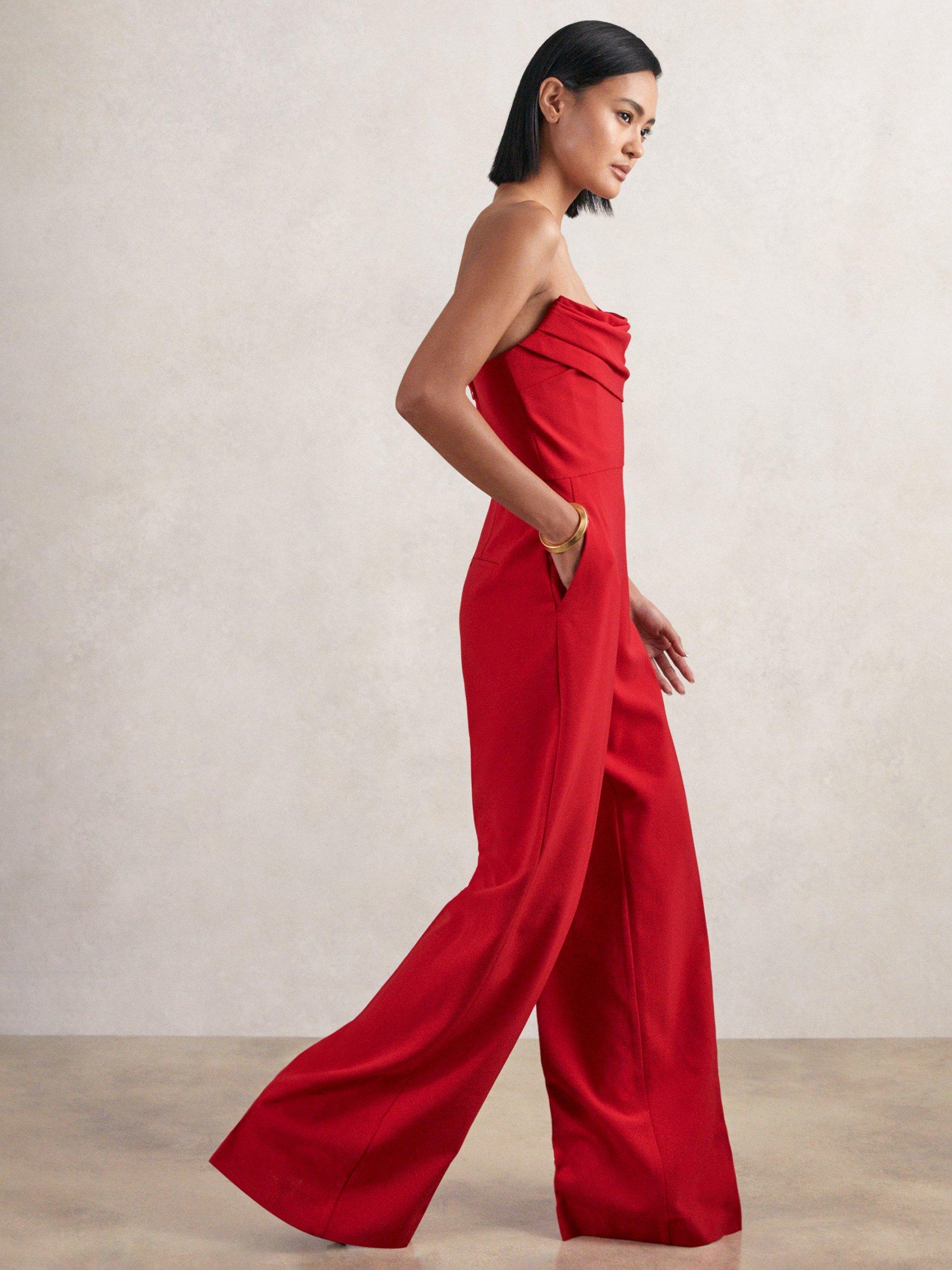 Product image 5 of 5, which shows Reiss Ayla Structured Bandeau Jumpsuit, Red, 10