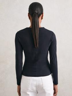 Reiss Jada Crew Neck Long Sleeve Top, Plum Purple - view 2, Black