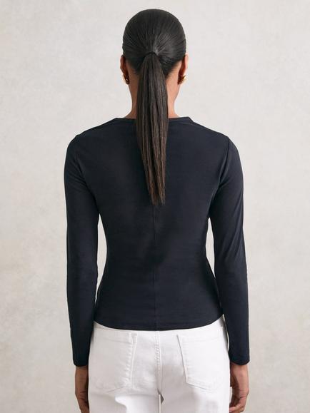 Reiss Jada Crew Neck Long Sleeve Top, Plum Purple - view 2, Black
