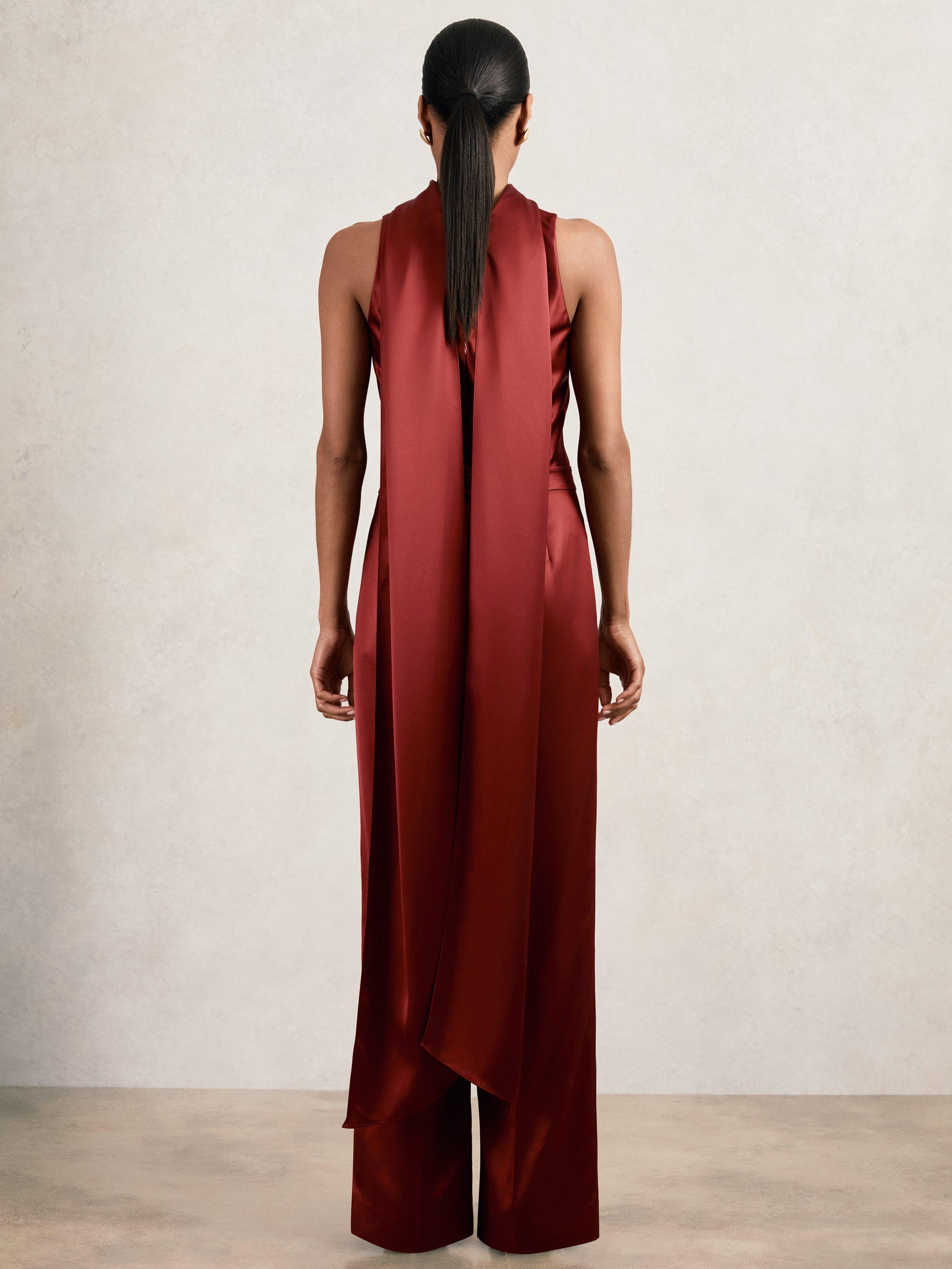 Product image 5 of 5, which shows Reiss Farah Cape Back Jumpsuit, Dark Red, 10