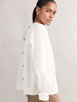 Reiss Natalia Long Sleeve Button Back Top, Ivory