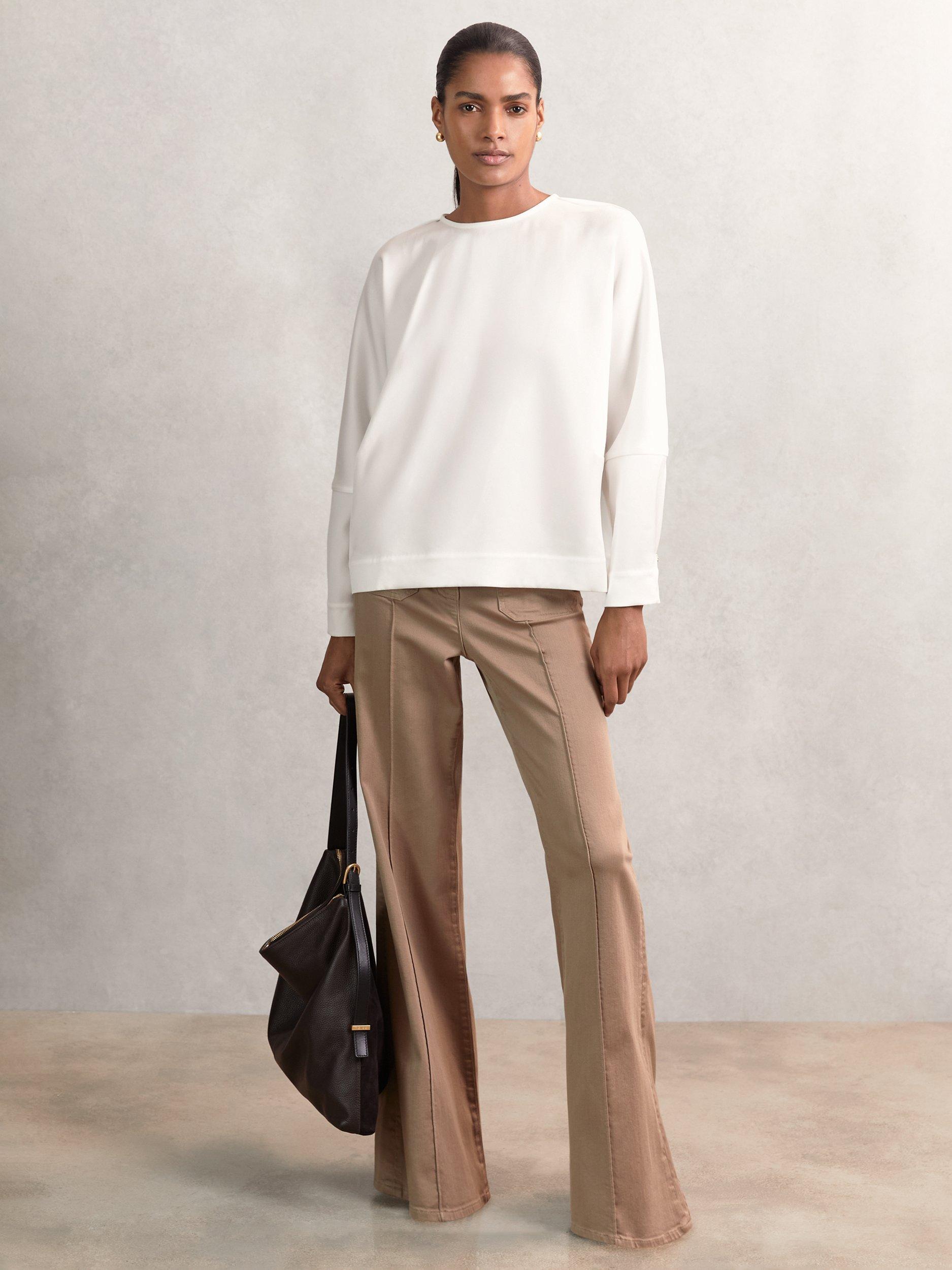 Product image 4 of 5, which shows Reiss Natalia Long Sleeve Button Back Top, Ivory, 8