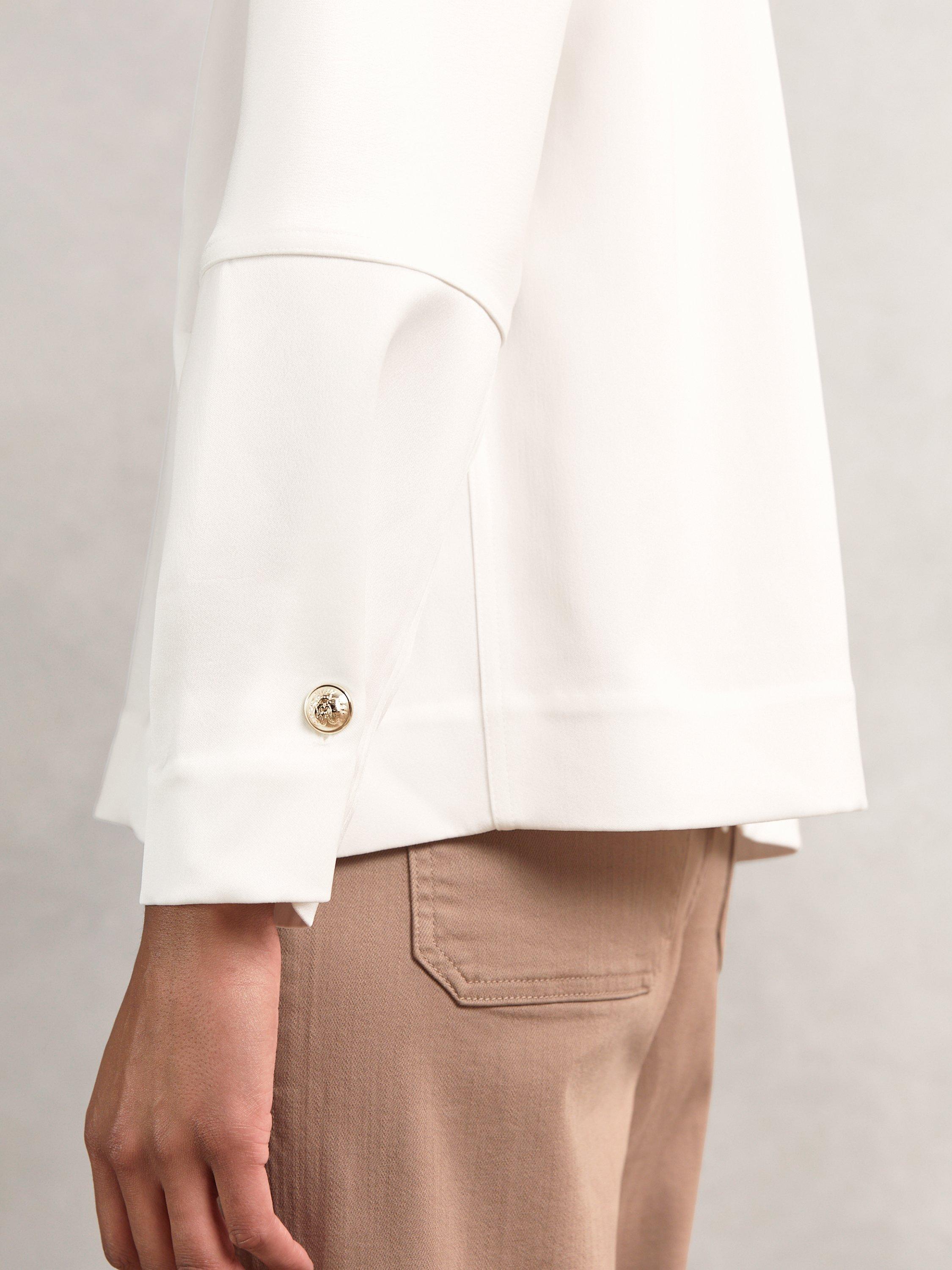 Product image 5 of 5, which shows Reiss Natalia Long Sleeve Button Back Top, Ivory, 8