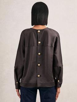 Reiss Natalia Long Sleeve Button Back Top - view 2, Mauve