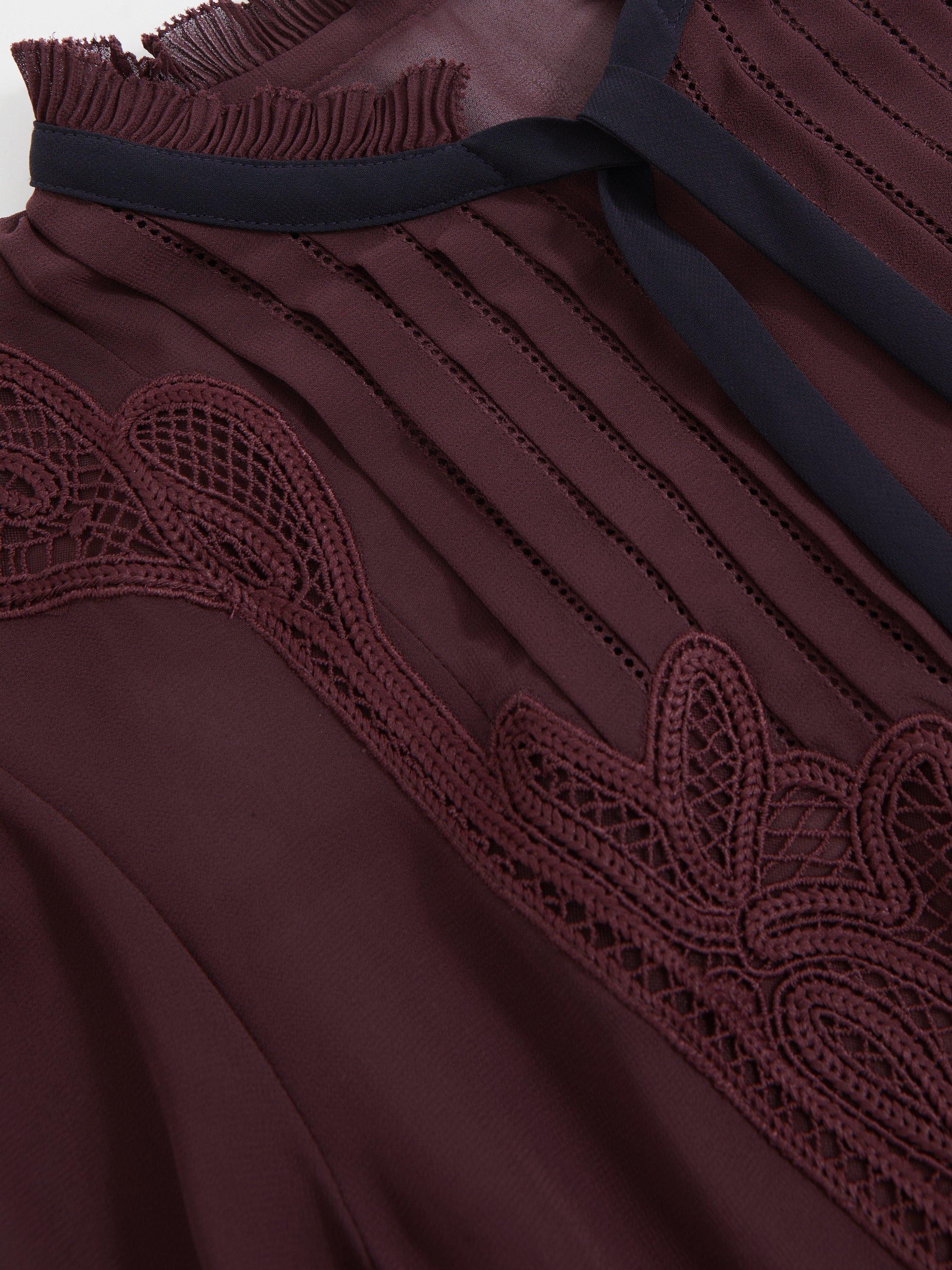 Product image 2 of 5, which shows Reiss Sara Embroidered Lace Top, Burgundy, 8
