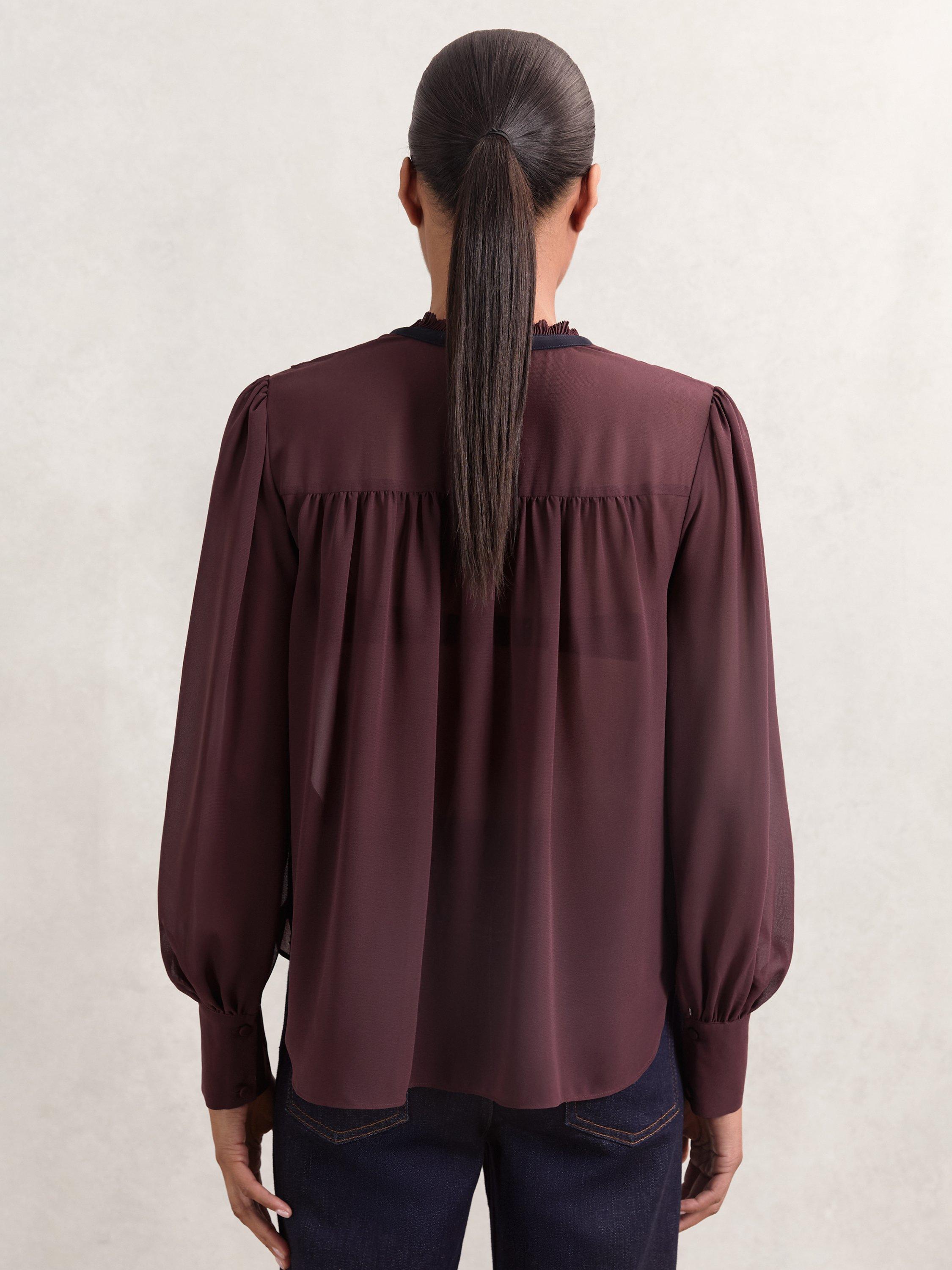 Product image 5 of 5, which shows Reiss Sara Embroidered Lace Top, Burgundy, 8