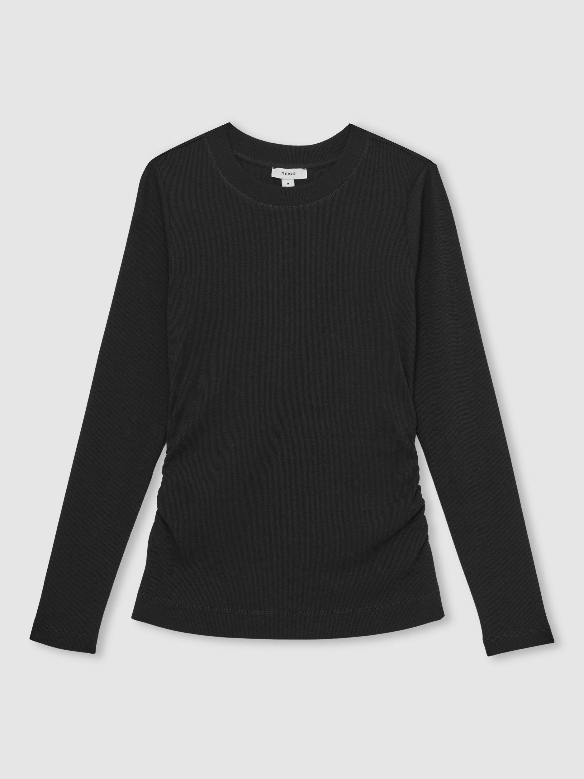 Product image 3 of 5, which shows Reiss Tessa Ribbed Long Sleeve Top, Black, S