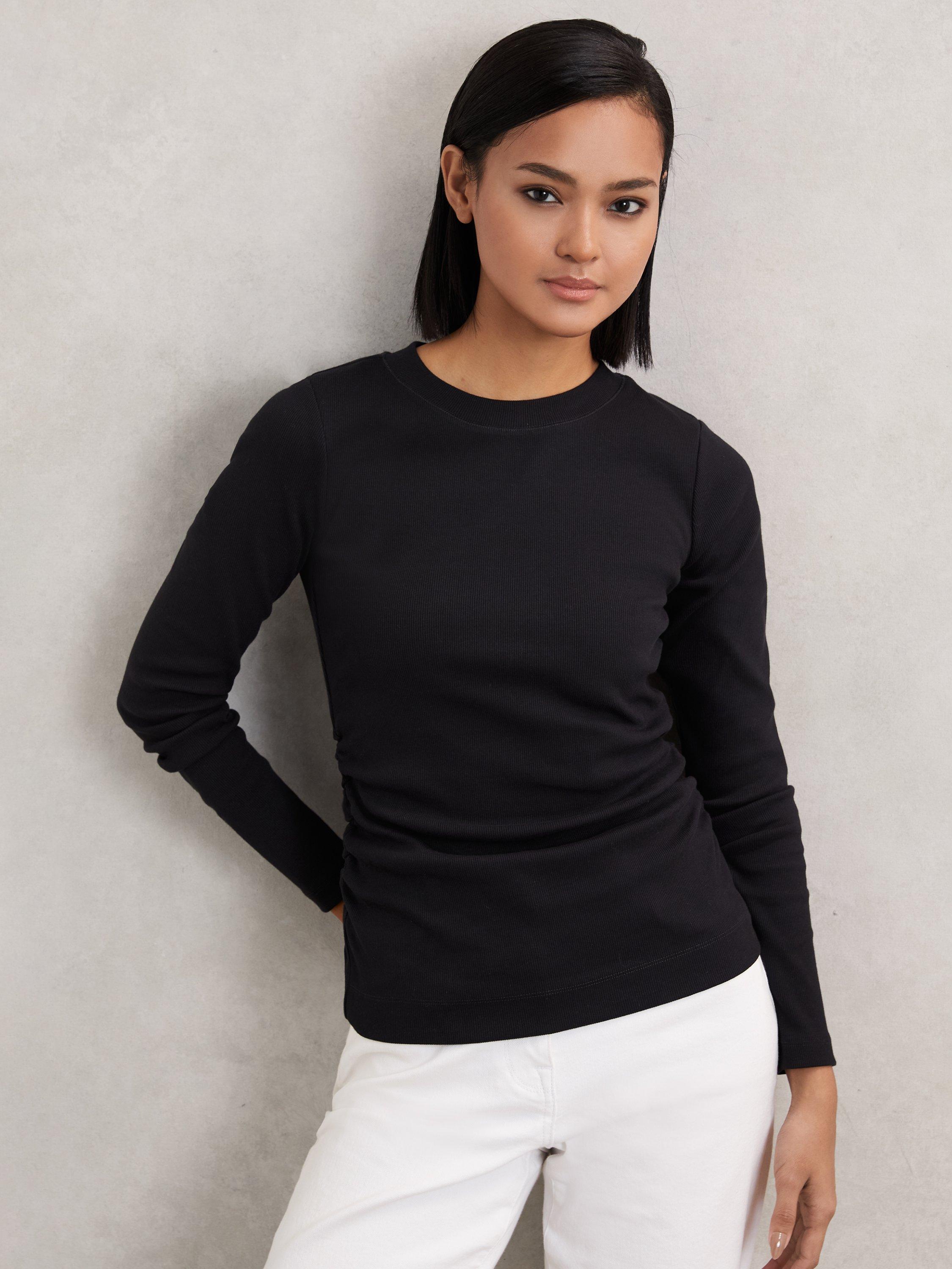 Product image 5 of 5, which shows Reiss Tessa Ribbed Long Sleeve Top, Black, S