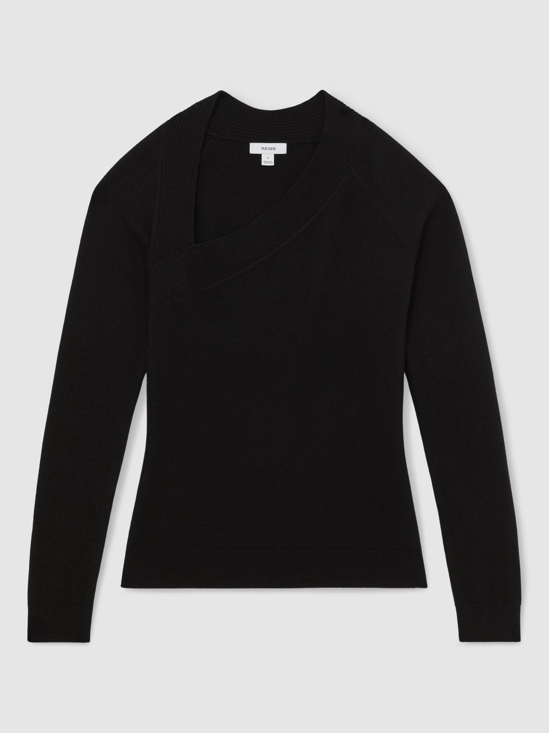 Product image 3 of 5, which shows Reiss Zoie Asymmetric Wool Rich Top, Black, XS
