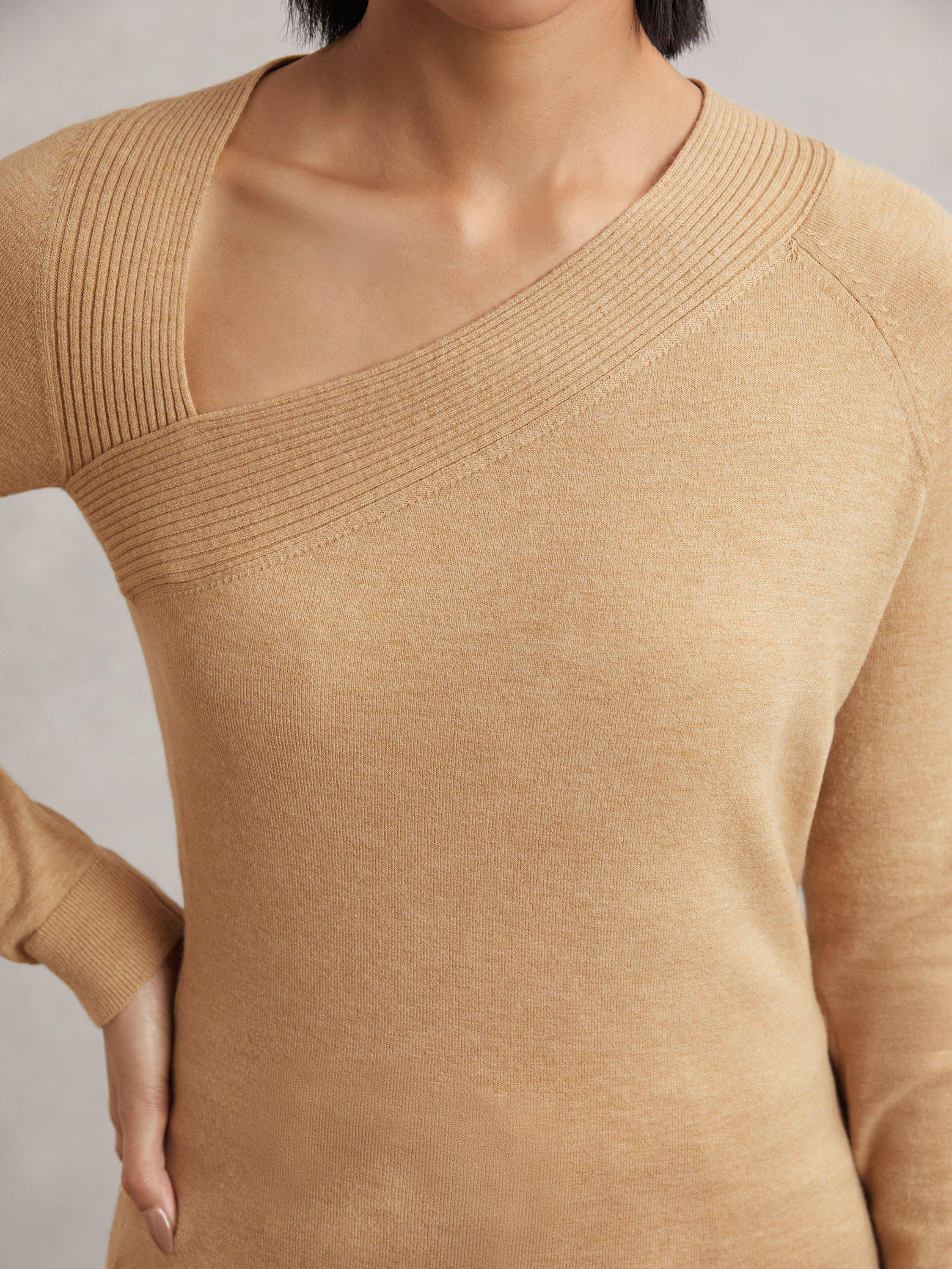 Product image 4 of 5, which shows Reiss Zoie Asymmetric Wool Rich Top, Camel, M