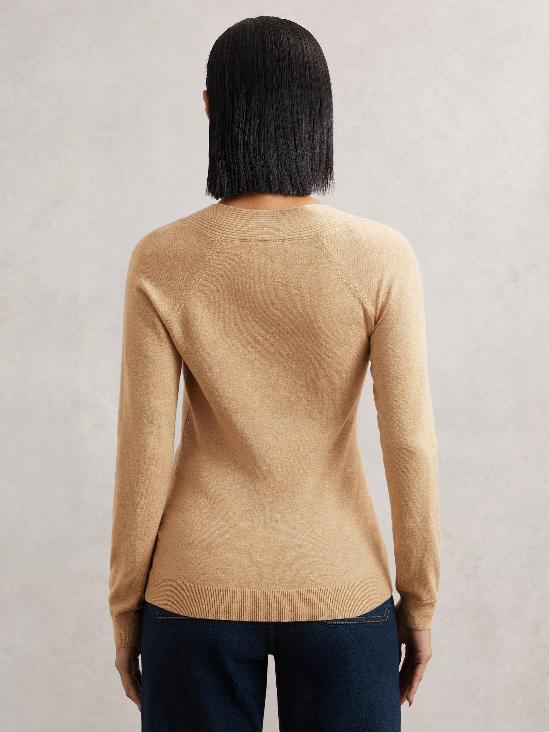 Product image 5 of 5, which shows Reiss Zoie Asymmetric Wool Rich Top, Camel, M