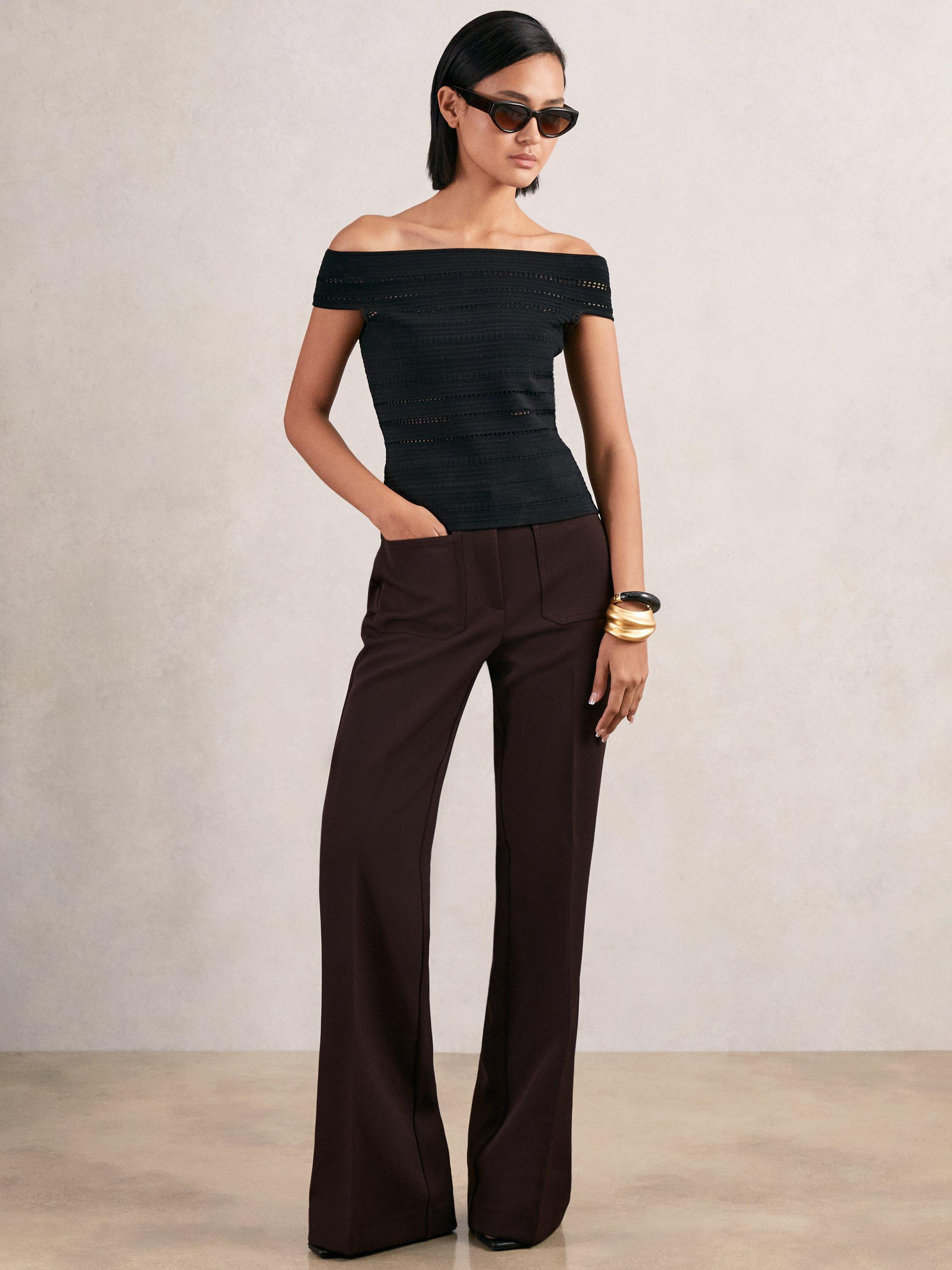 Reiss Priya Flared Trousers, Chocolate Brown