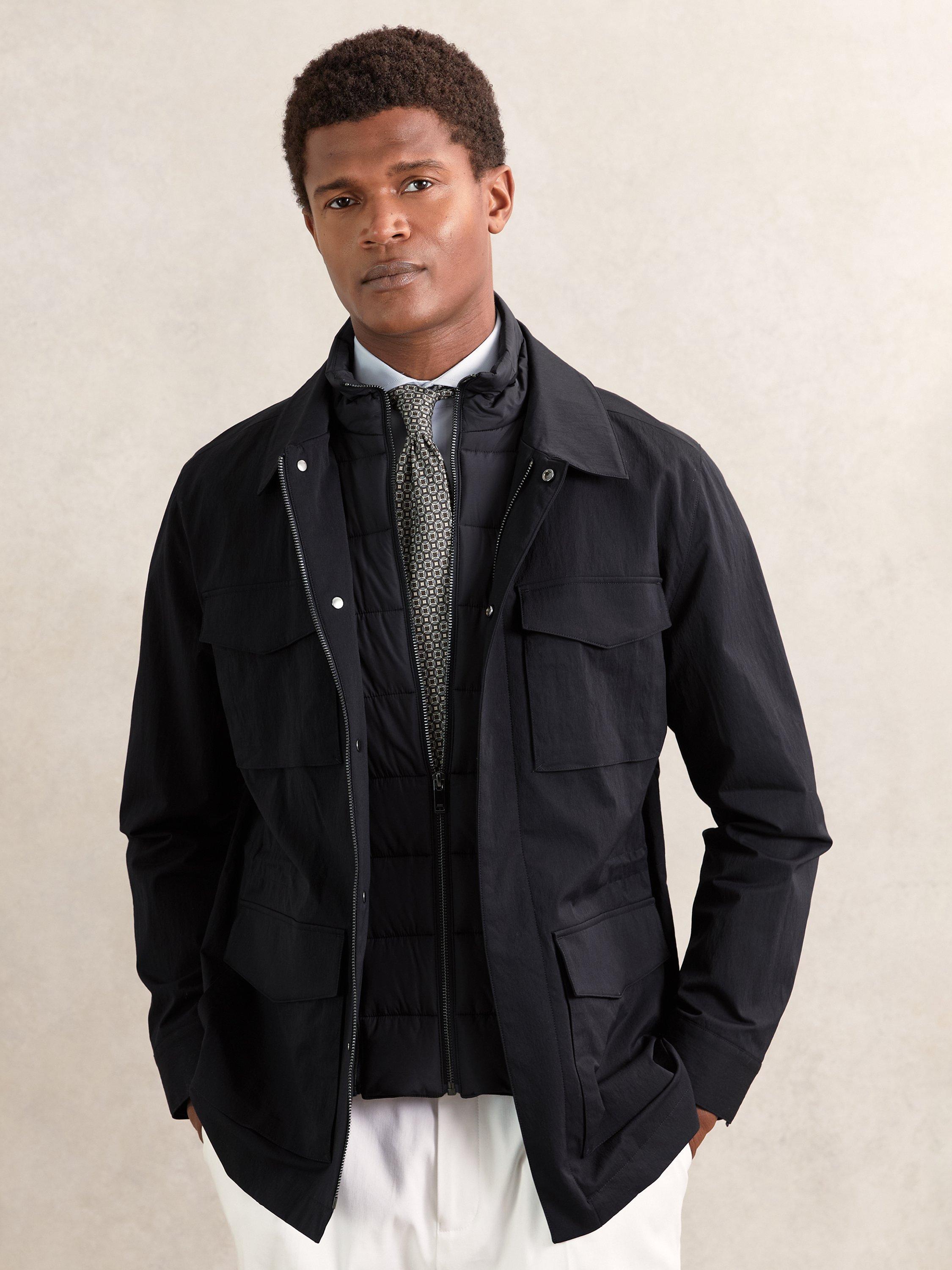 Reiss Bryson Removable Gilet Safari Jacket, Navy