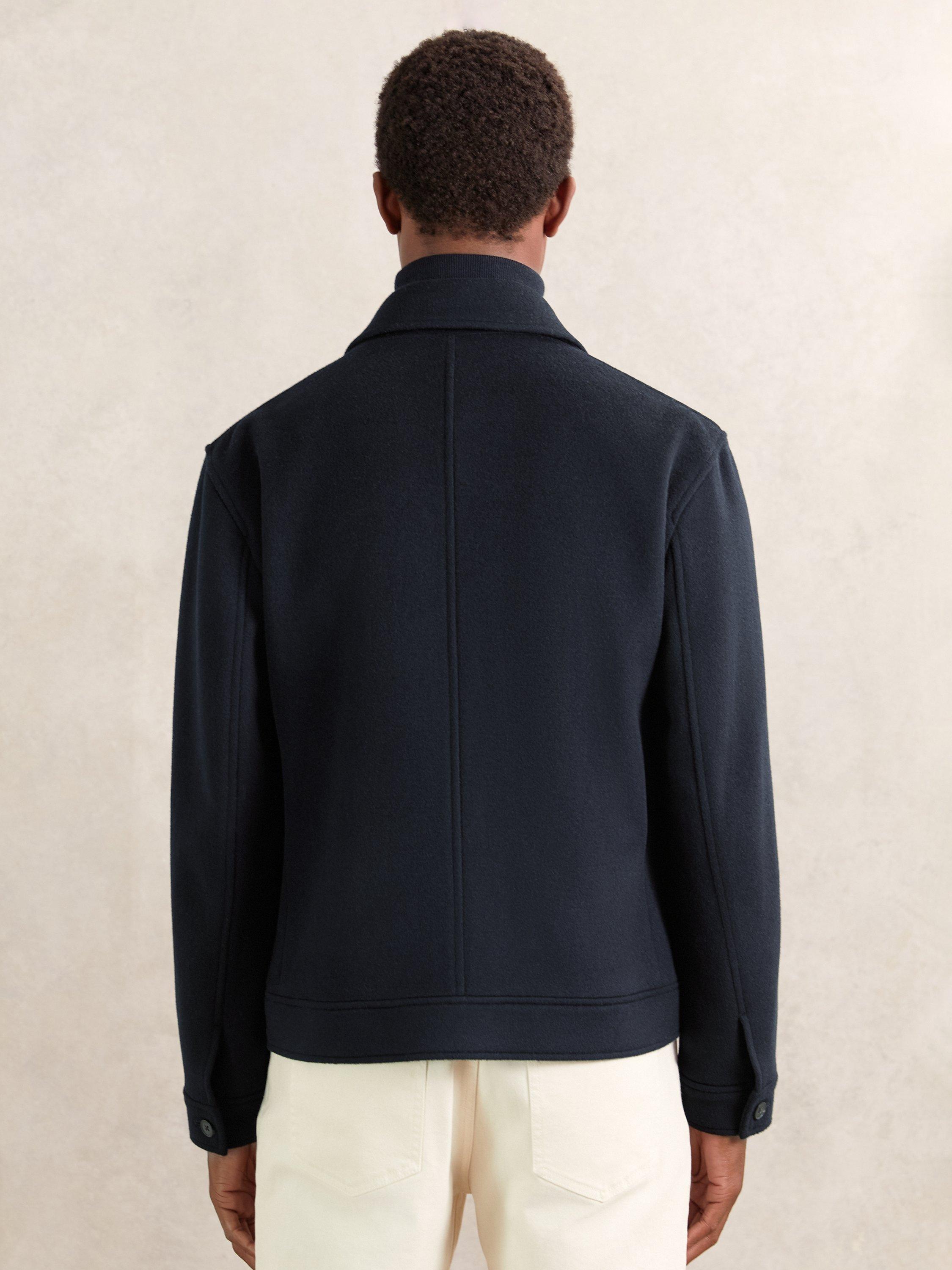 Product image 2 of 5, which shows Reiss Perisil Wool Blend Twin Pocket Zipped Jacket, Navy, S