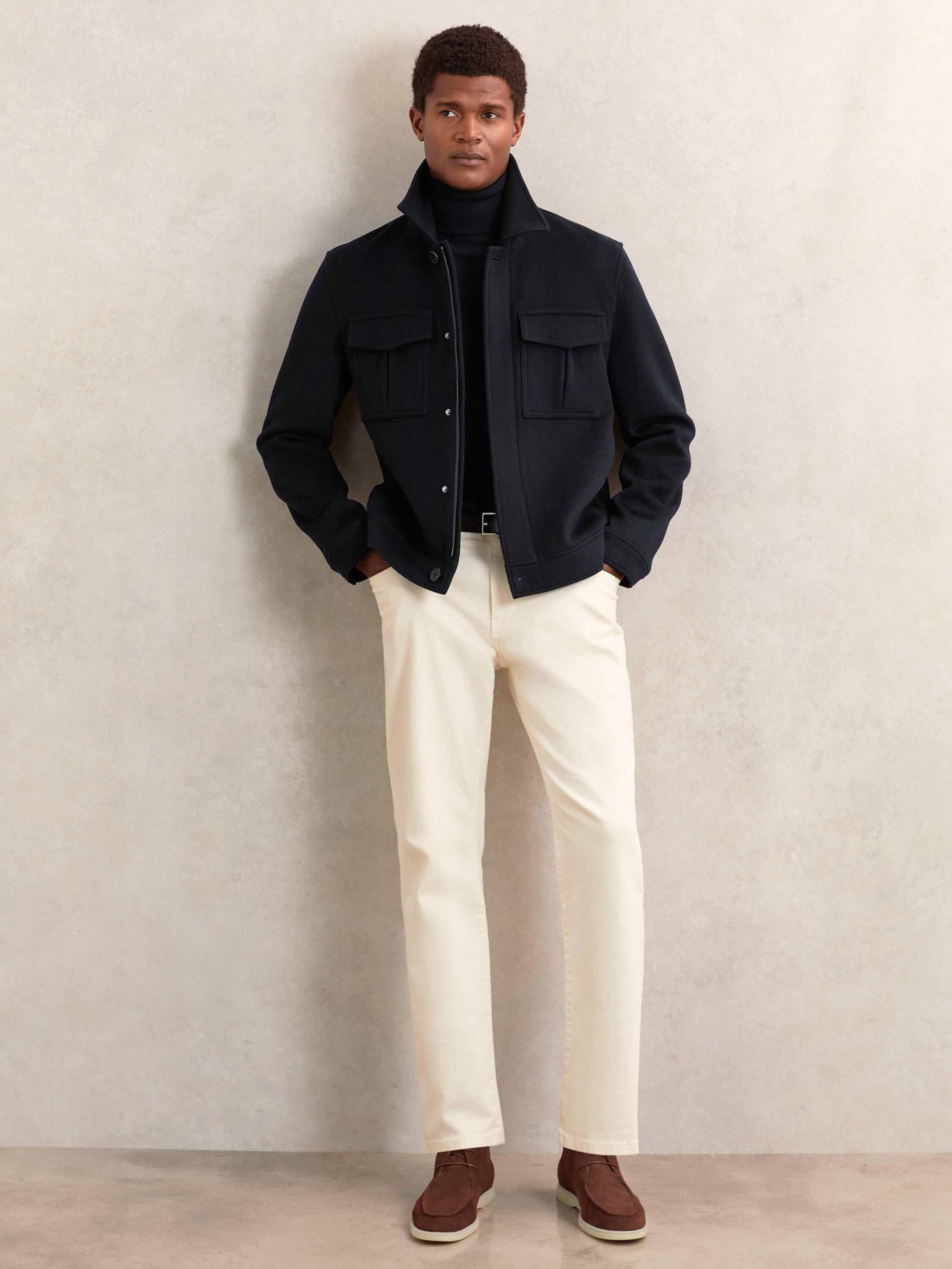 Product image 4 of 5, which shows Reiss Perisil Wool Blend Twin Pocket Zipped Jacket, Navy, S