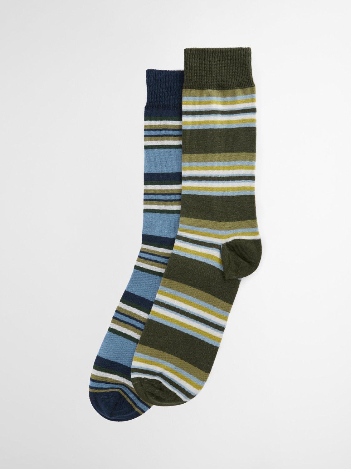 Product image 1 of 4, which shows Barbour Summer Stripe Socks, Pack of 2, Olive/Navy, M