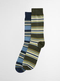 Barbour Summer Stripe Socks, Pack of 2, Olive/Navy, Olive/Navy