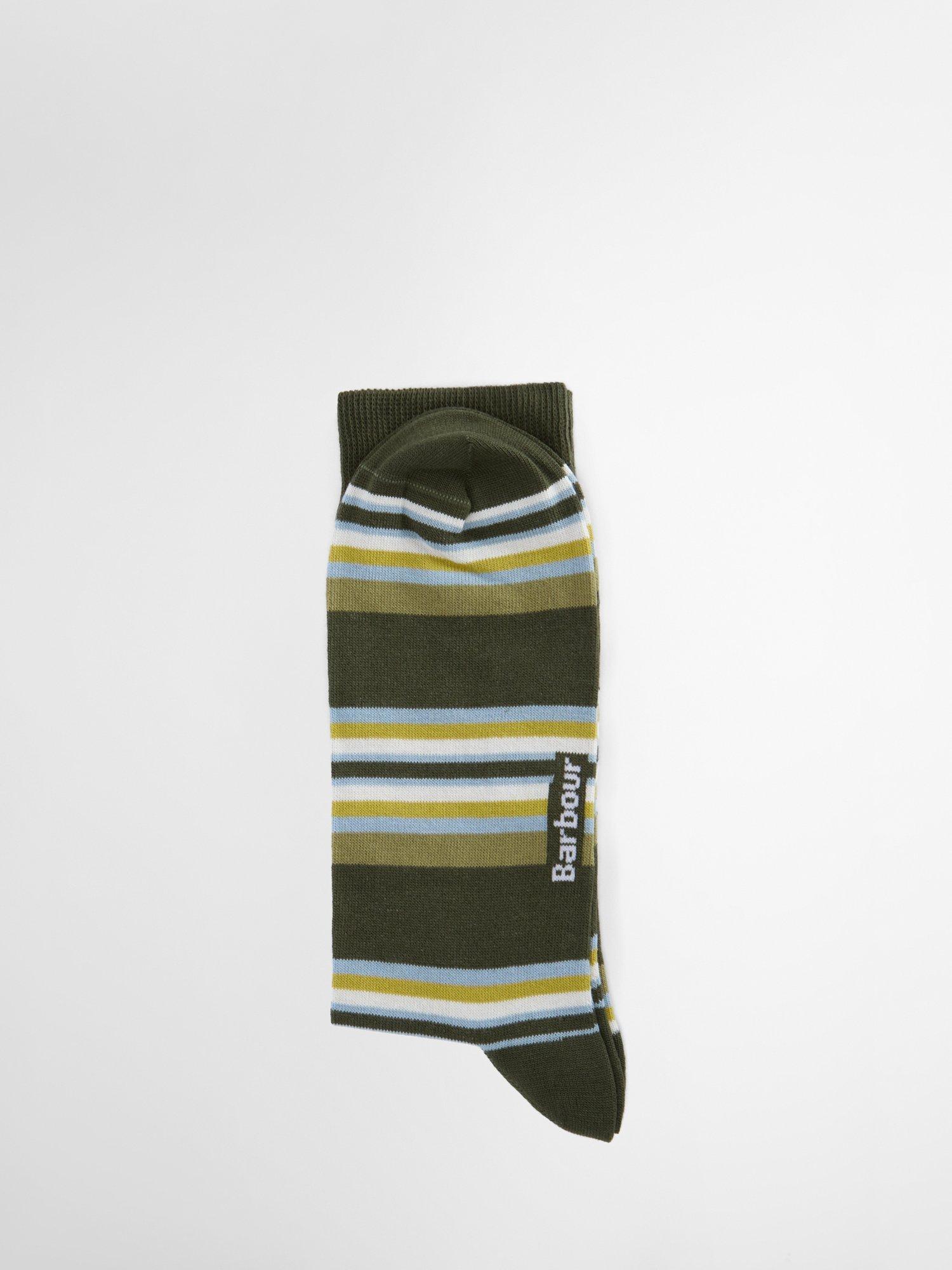 Product image 2 of 4, which shows Barbour Summer Stripe Socks, Pack of 2, Olive/Navy, M