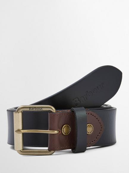 Barbour Contrast Leather Belt, Black, Black