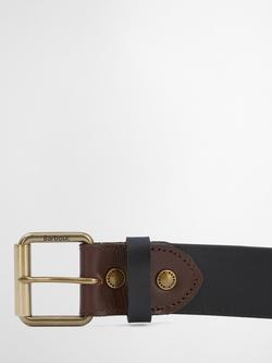 Barbour Contrast Leather Belt, Black - view 2, Black