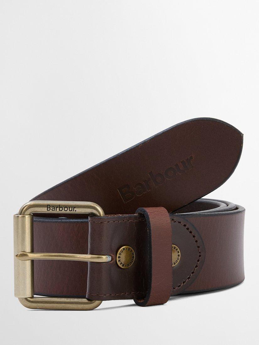 Product image 1 of 3, which shows Barbour Contrast Leather Belt, Olive Brown/Brown, M