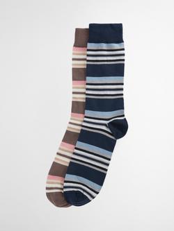 Barbour Summer Stripe Socks, Pack of 2, Pink/Navy, Pink/Navy