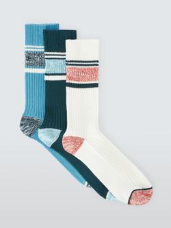John Lewis Organic Cotton Rich Slub Stripe Socks, Pack of 3, Green Multi, Green Multi