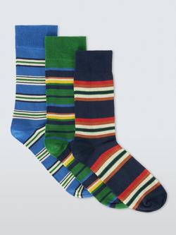 John Lewis Organic Cotton Rich Stripe Socks, Pack of 3, Multi, Multi