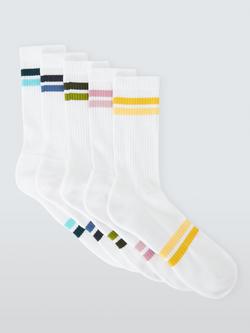John Lewis Organic Cotton Rich Tube Stripe Socks, Pack of 5, White, White