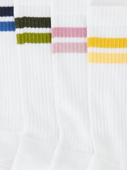 John Lewis Organic Cotton Rich Tube Stripe Socks, Pack of 5, White - view 2, White