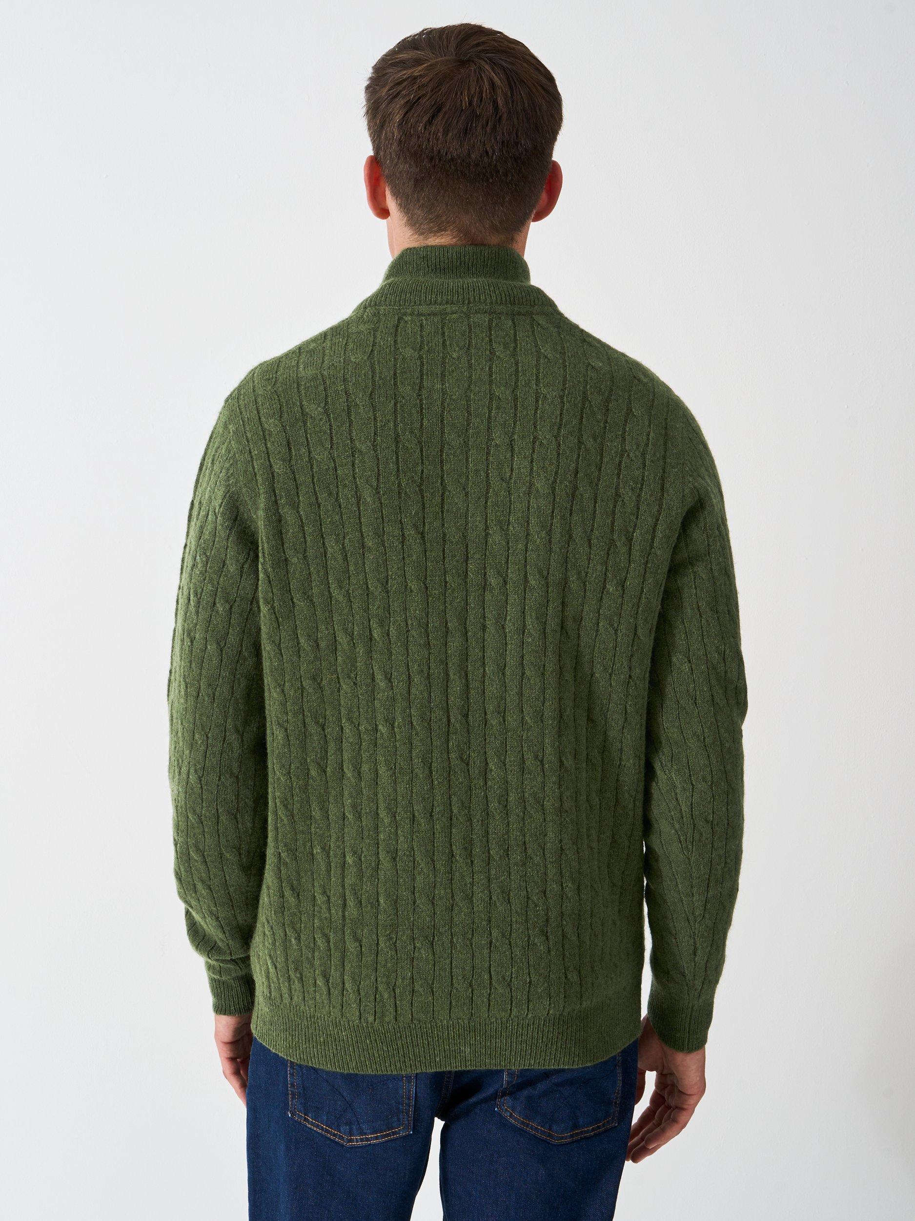 Product image 2 of 5, which shows Crew Clothing Half-Zip Lambswool Cable Knit Jumper, Khaki Green, XS
