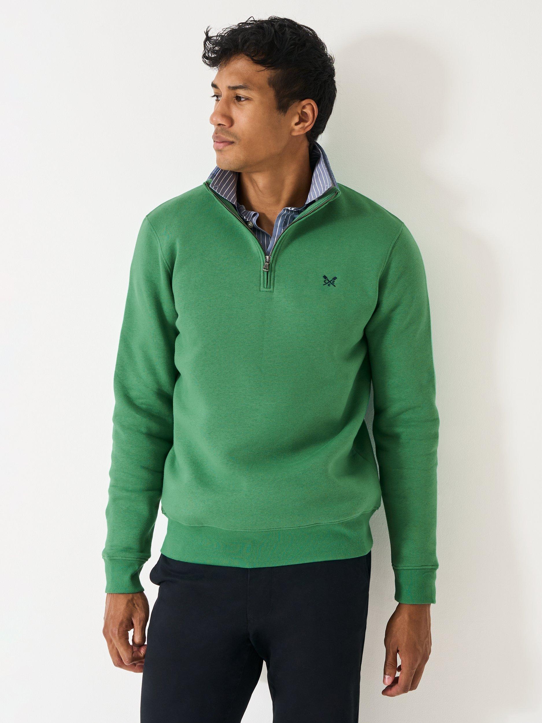 Product image 1 of 5, which shows Crew Clothing Cotton Blend Half-Zip Jumper, Emerald Green, L