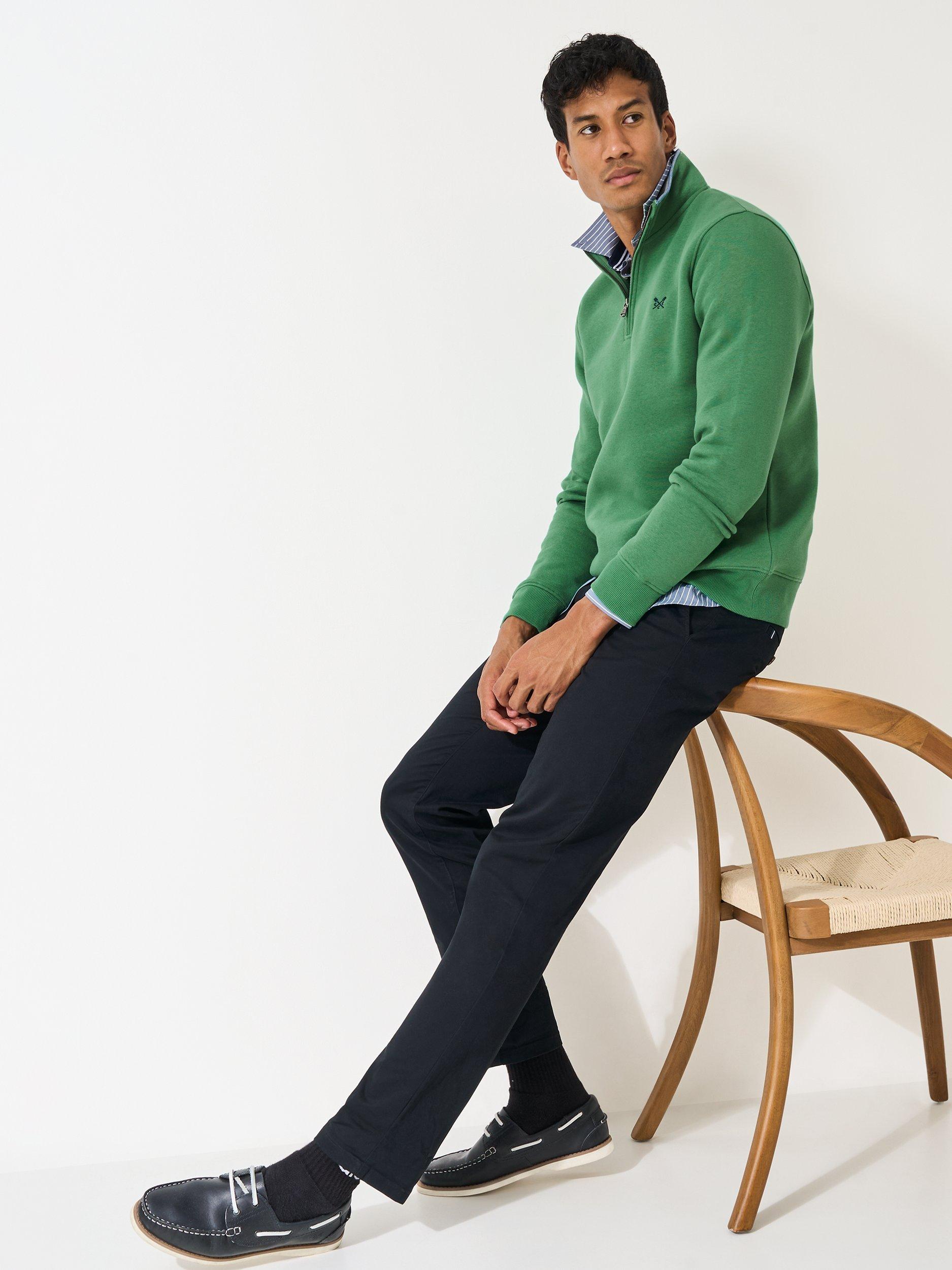 Product image 3 of 5, which shows Crew Clothing Cotton Blend Half-Zip Jumper, Emerald Green, L