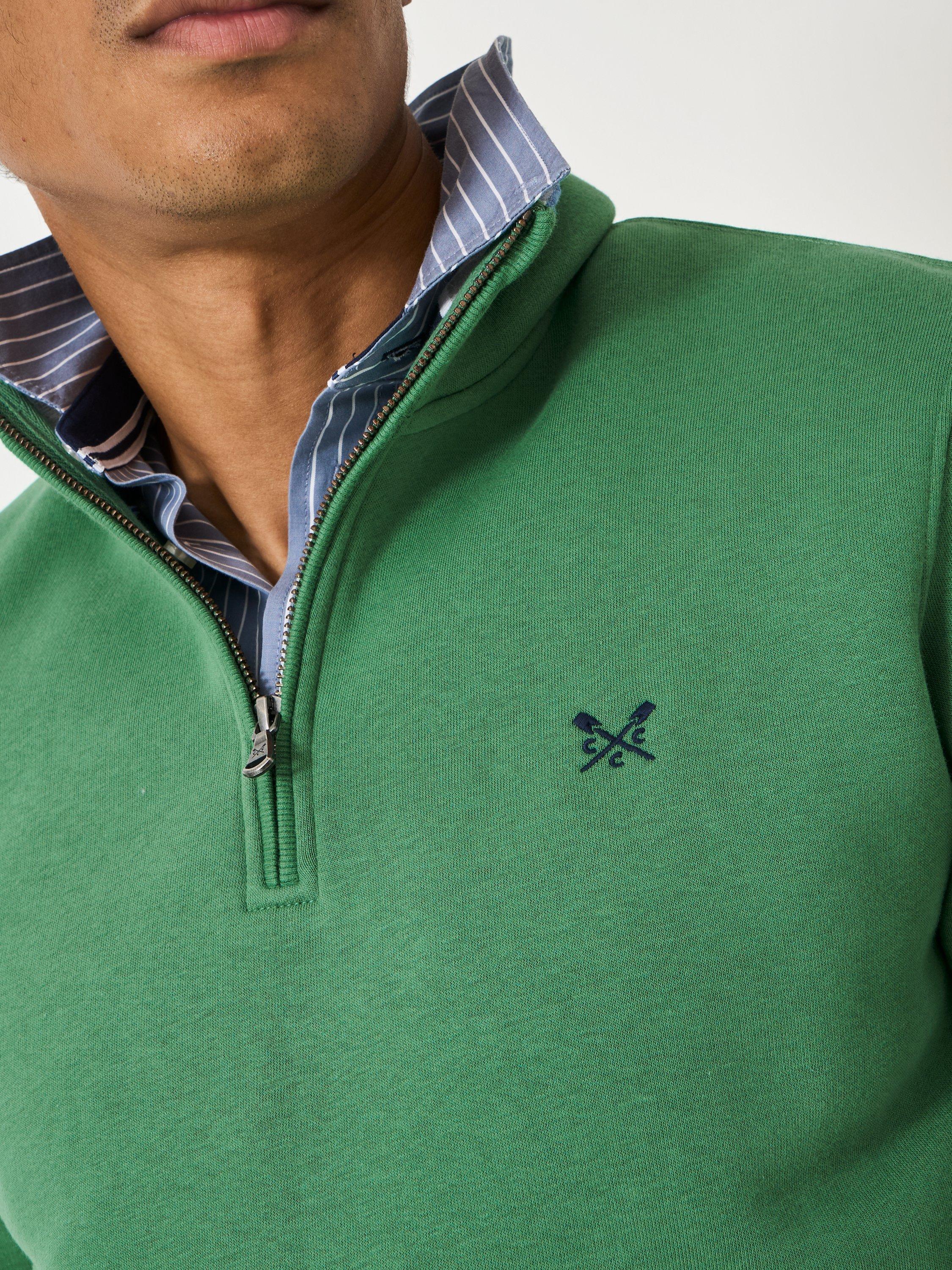 Product image 4 of 5, which shows Crew Clothing Cotton Blend Half-Zip Jumper, Emerald Green, L