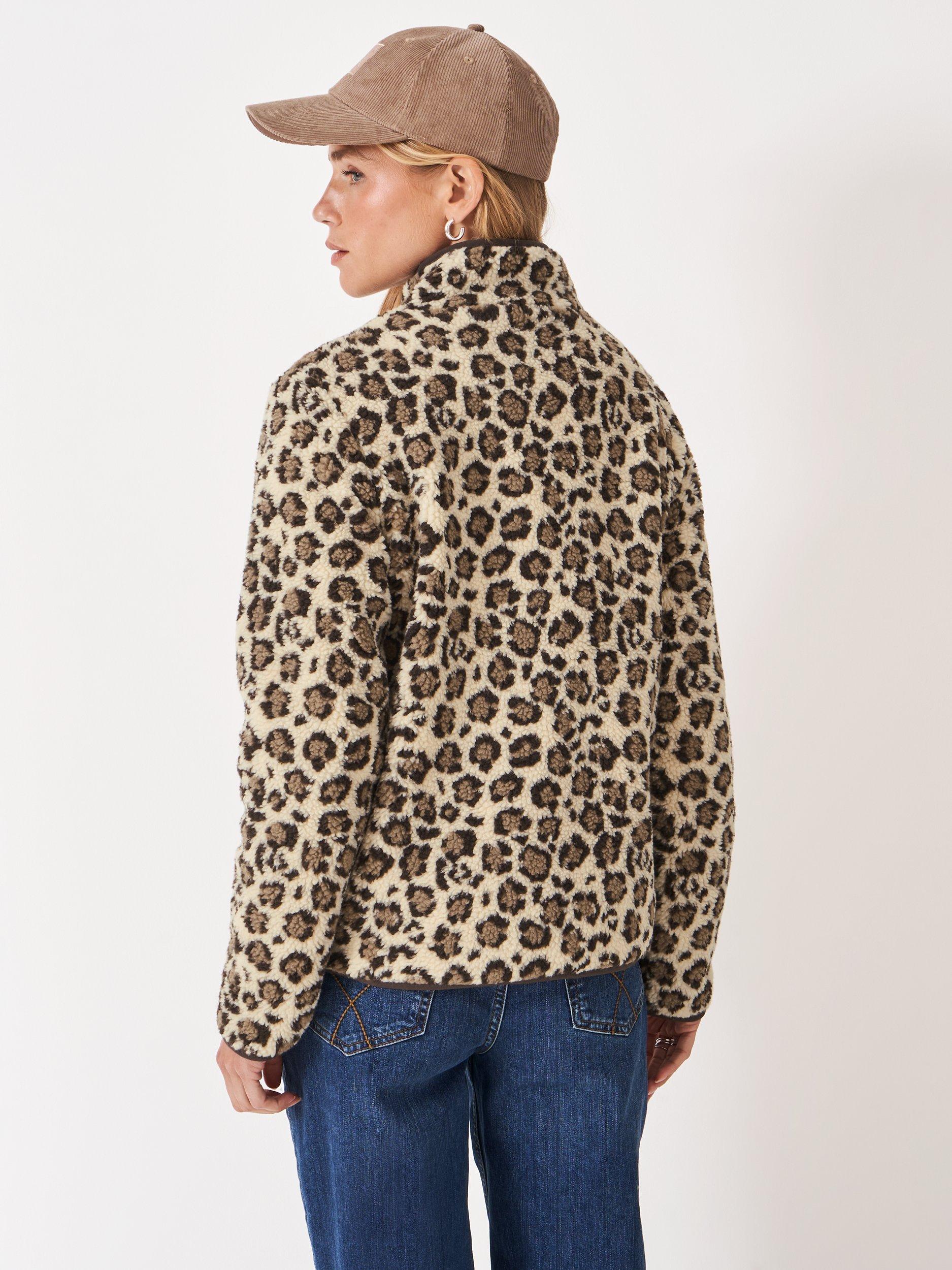 Product image 2 of 5, which shows Crew Clothing Leopard Print Borg Fleece, Multi Brown, 10
