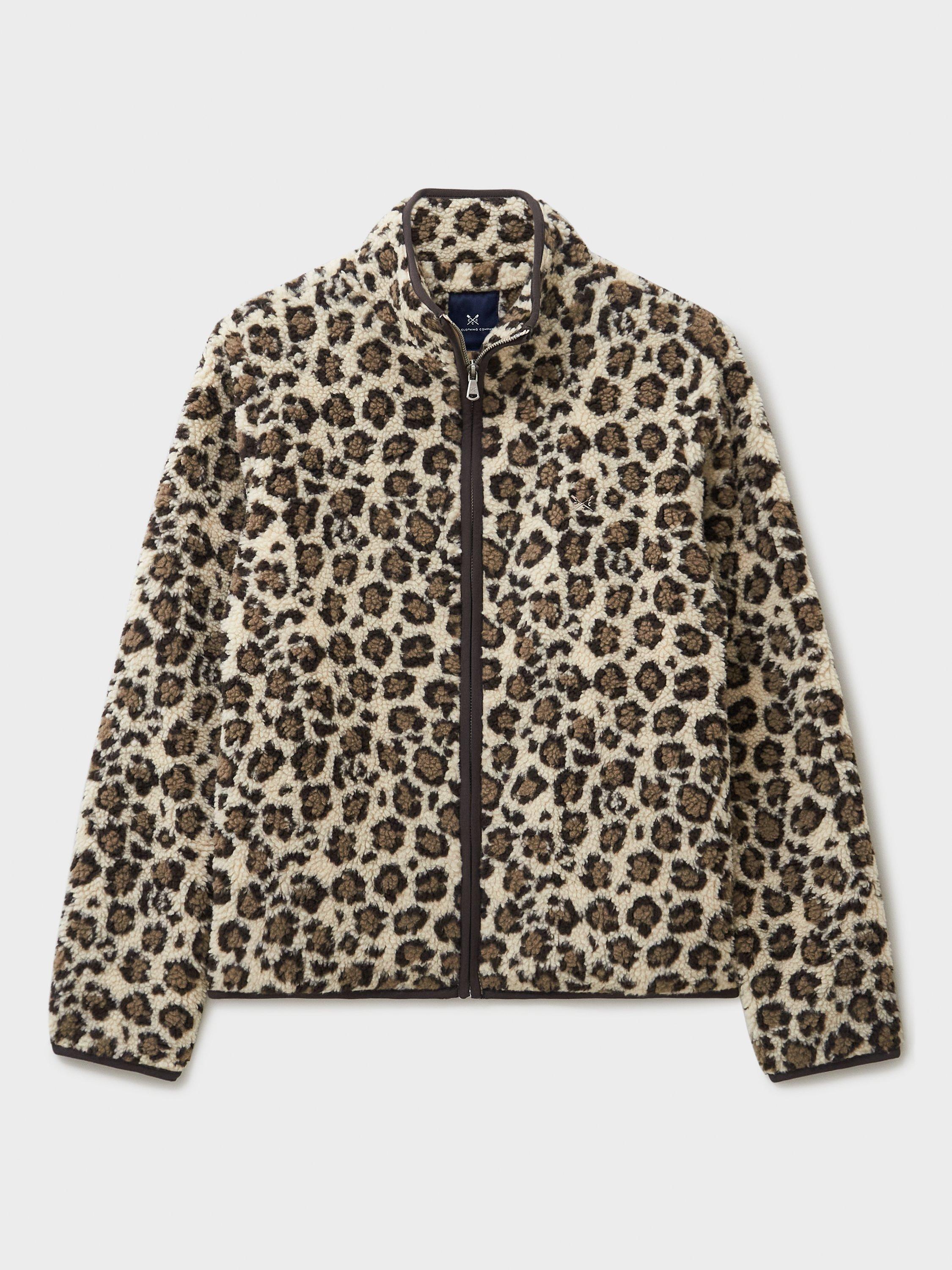 Product image 5 of 5, which shows Crew Clothing Leopard Print Borg Fleece, Multi Brown, 10