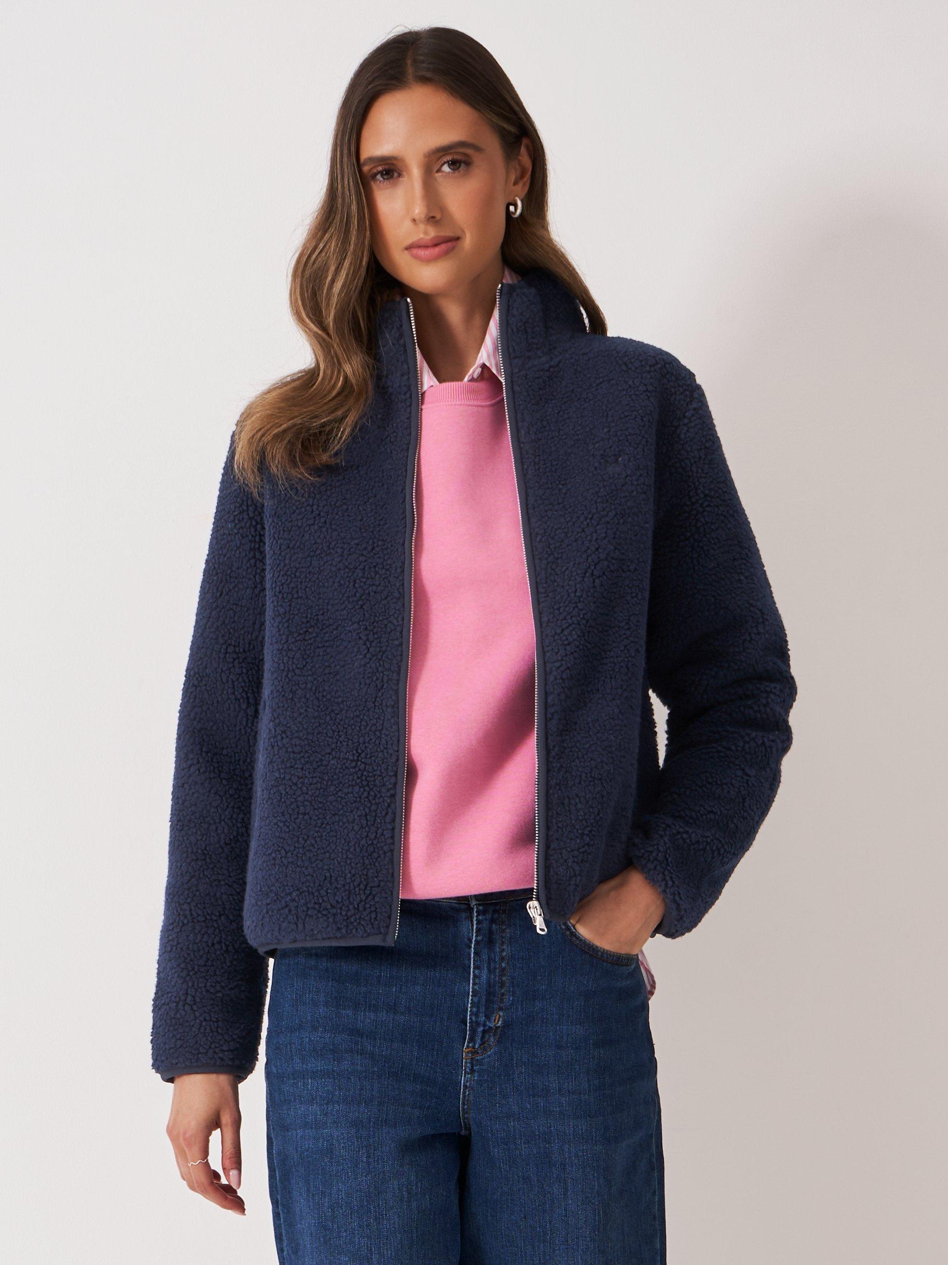 Product image 1 of 5, which shows Crew Clothing Boucle Zip Through Fleece, Navy Blue, 10