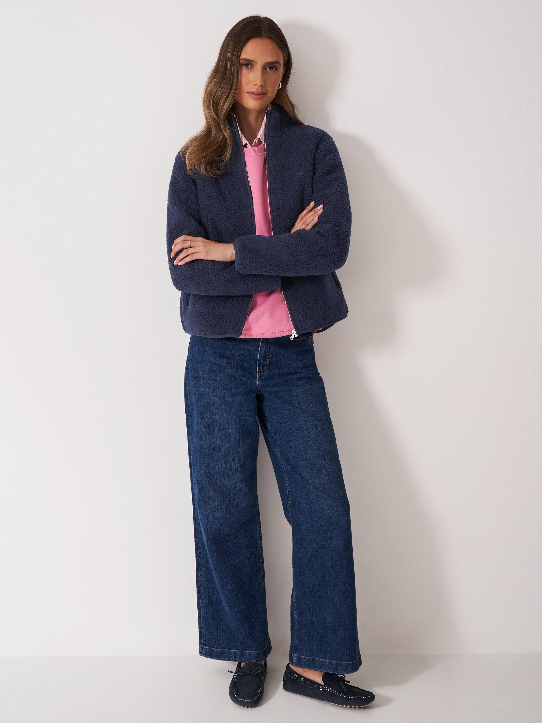 Product image 3 of 5, which shows Crew Clothing Boucle Zip Through Fleece, Navy Blue, 10