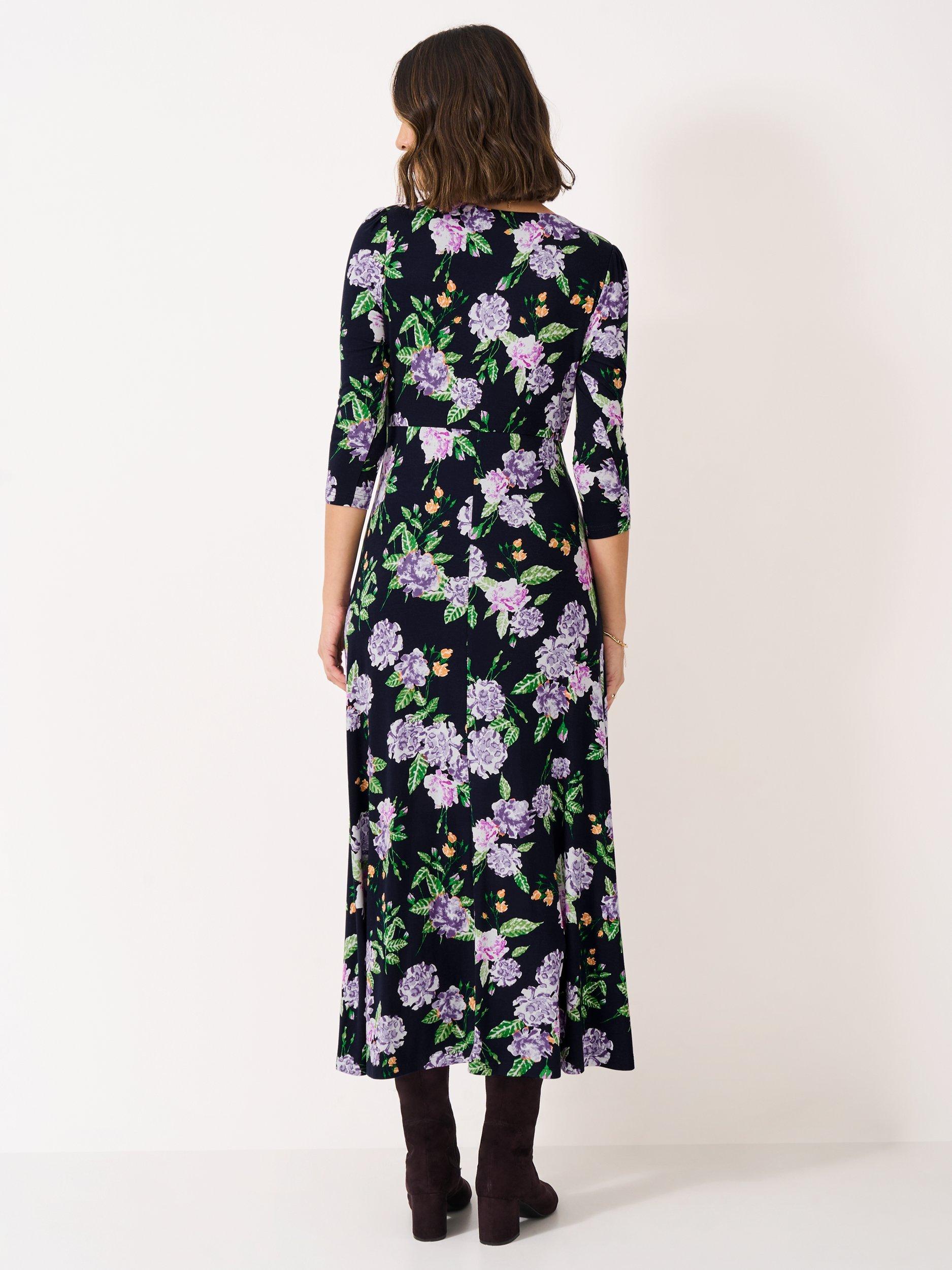 Crew Clothing Floral Jersey Dress, Black/Multi