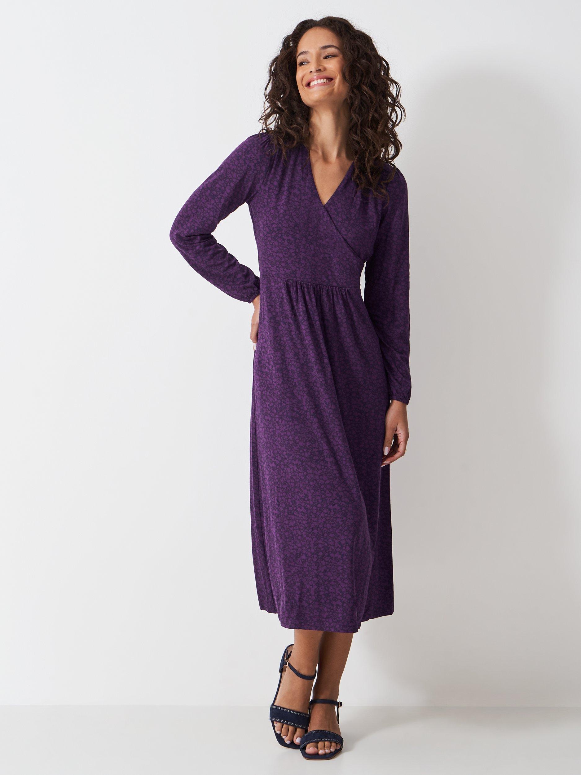 Product image 1 of 5, which shows Crew Clothing Edith Daisy Midi Dress, Purple, 10