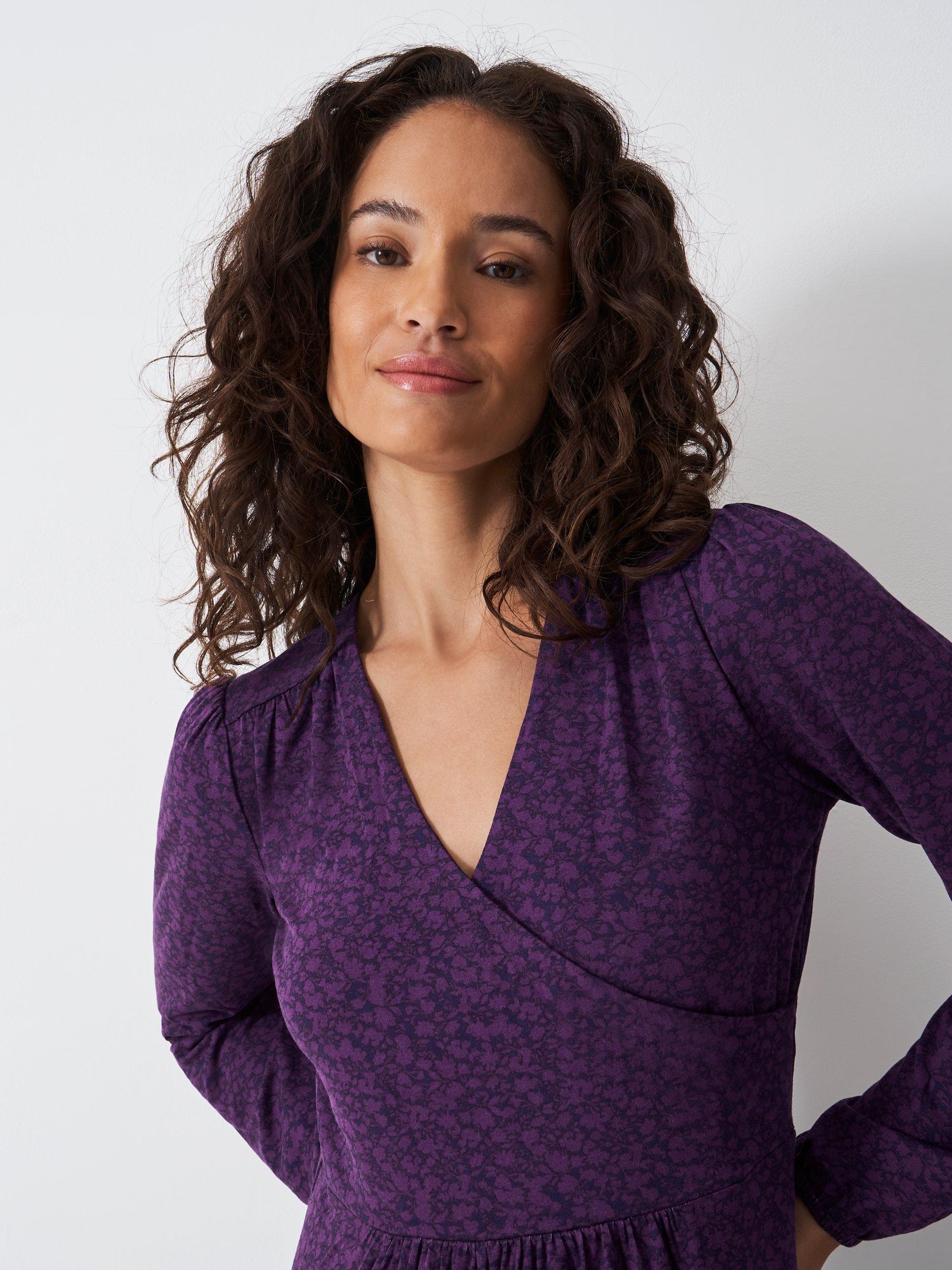 Product image 4 of 5, which shows Crew Clothing Edith Daisy Midi Dress, Purple, 10