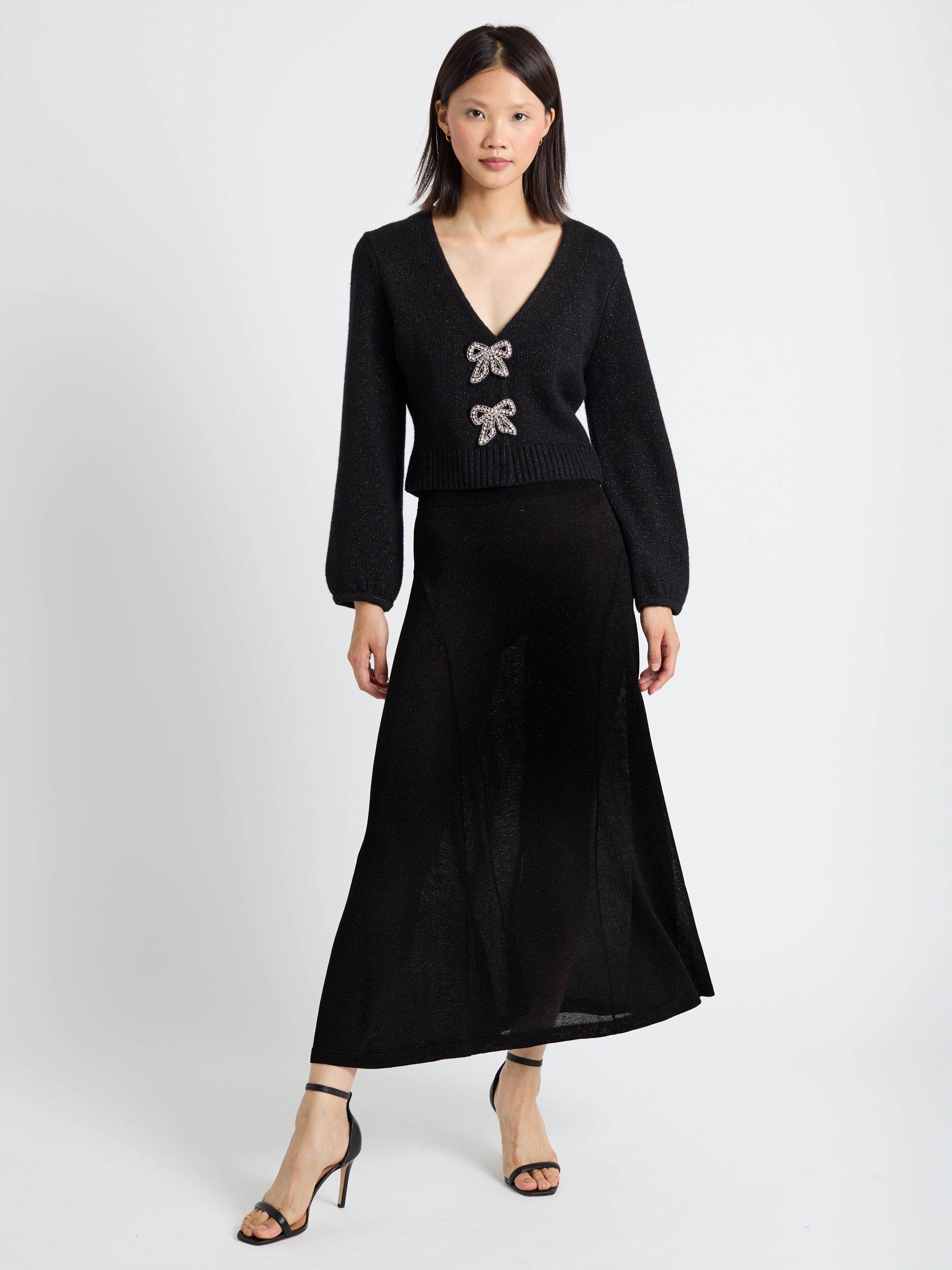 Product image 1 of 4, which shows Chinti & Parker Crystal Bow Front Wool Rich Cardigan, Black, XS