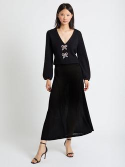 Chinti & Parker Crystal Bow Front Wool Rich Cardigan, Black, Black